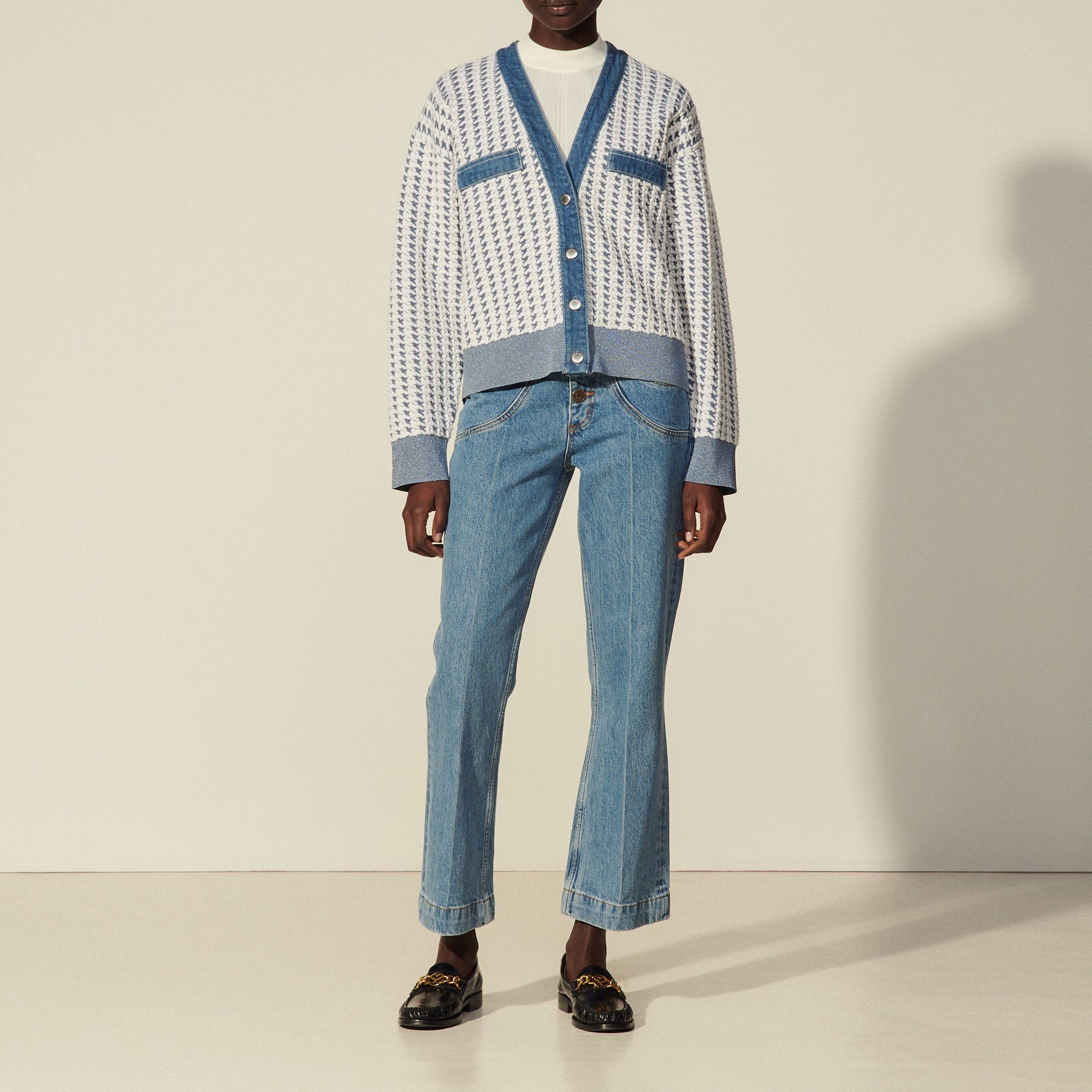 Cardigan court en tweed et Jean Sandro seconde main