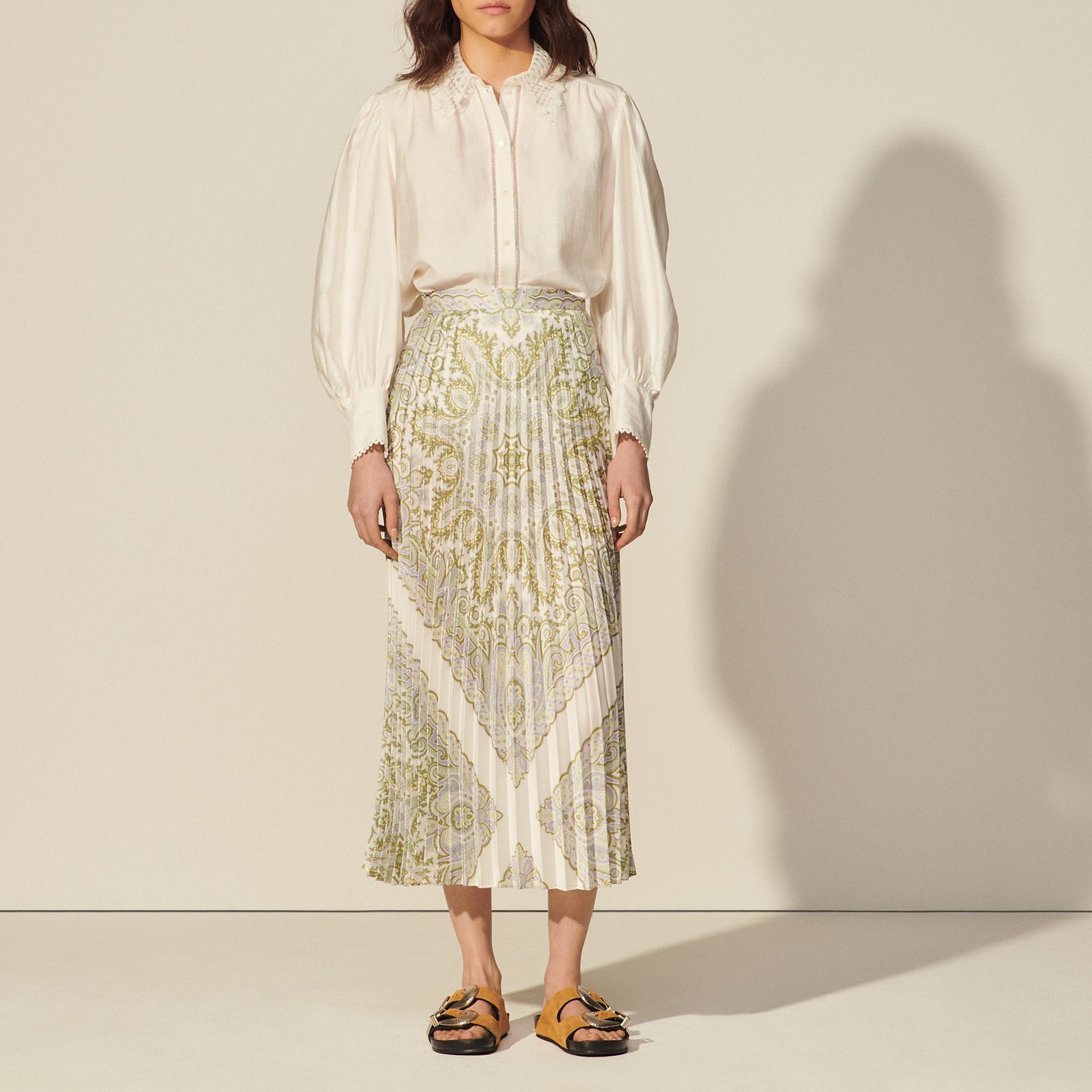 Jupe longue imprimée et plissée Sandro seconde main