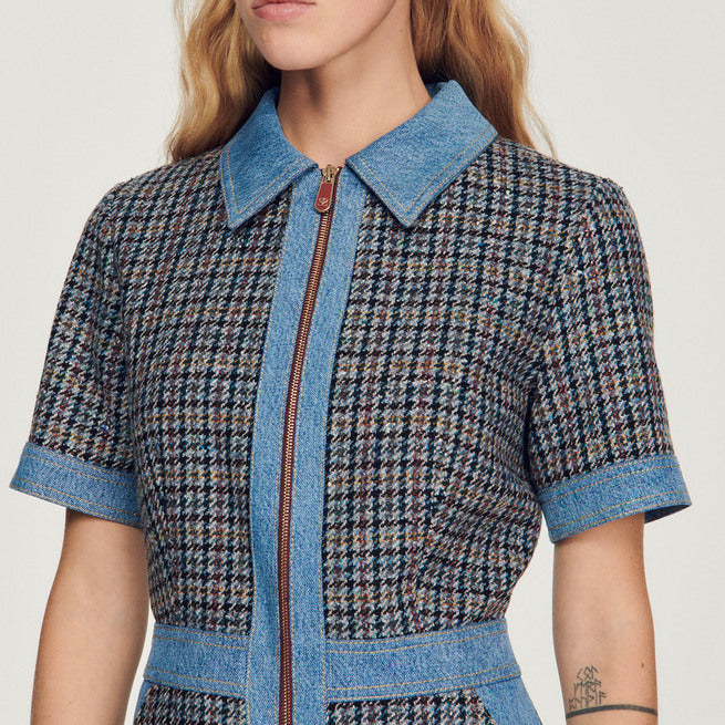 Robe courte en tweed et denim Sandro seconde main