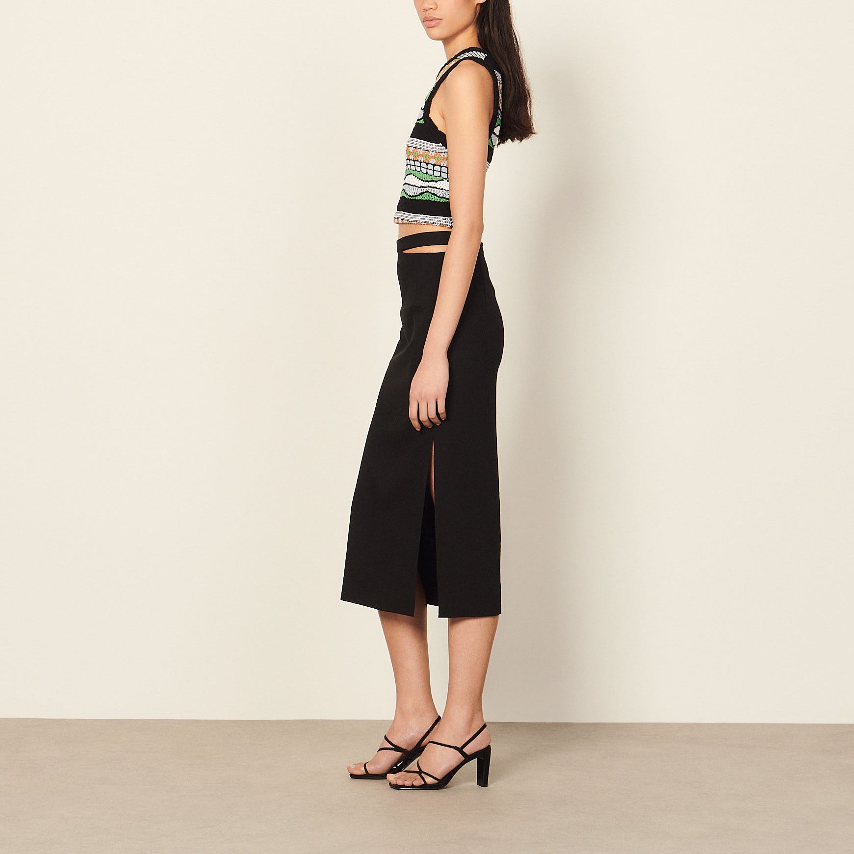 Jupe crayon midi à ceinture ajourée Sandro seconde main