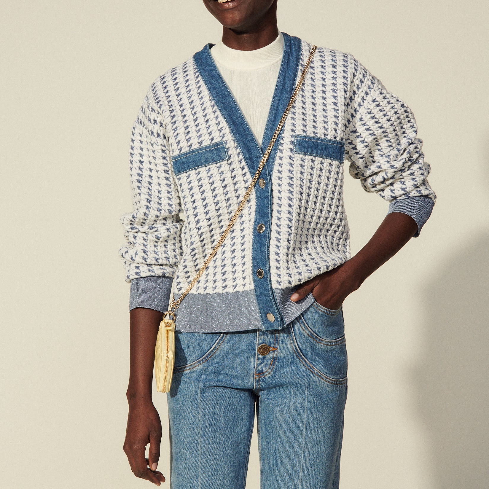 Cardigan court en tweed et Jean Sandro seconde main