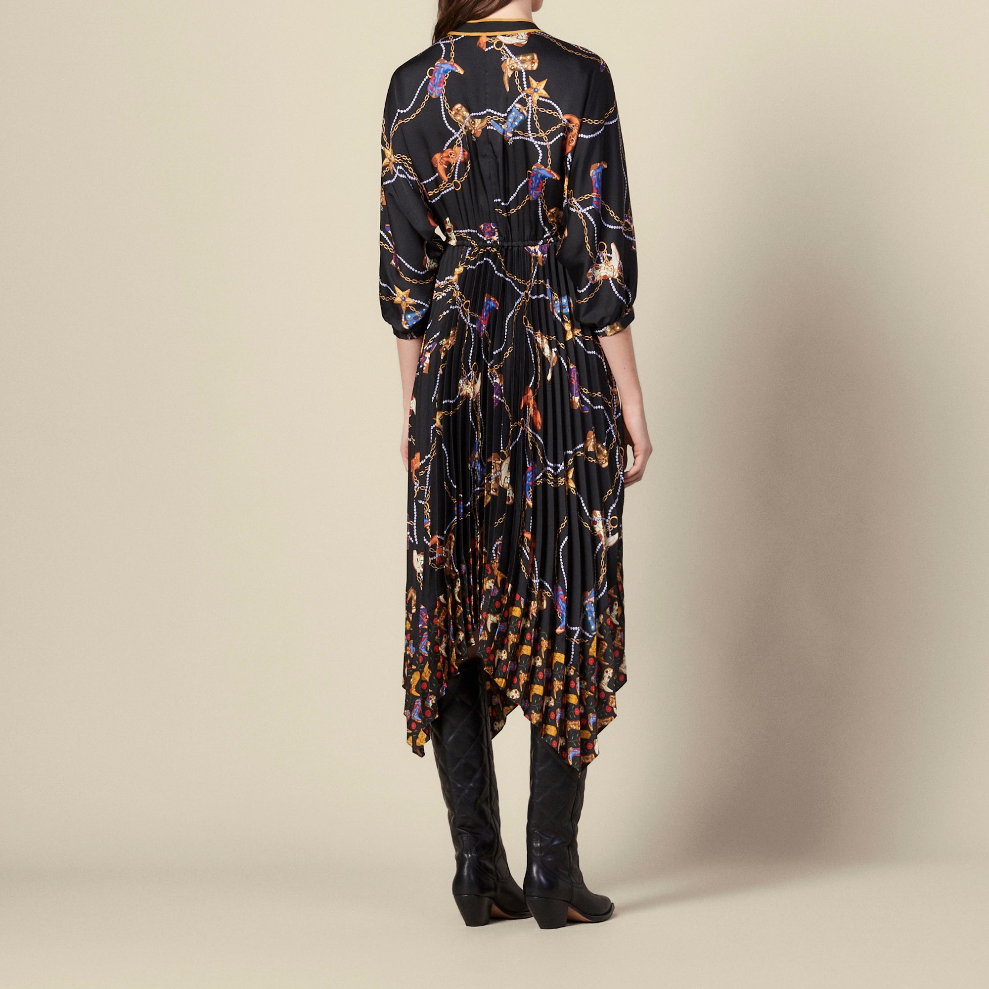 Robe longue en imprimé à jupe plissée Sandro seconde main