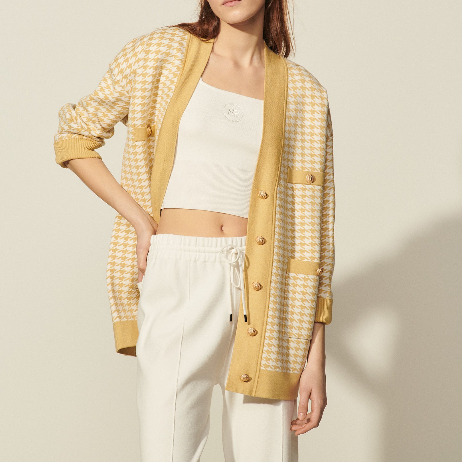 Cardi-coat à motifs pied de coq Sandro seconde main