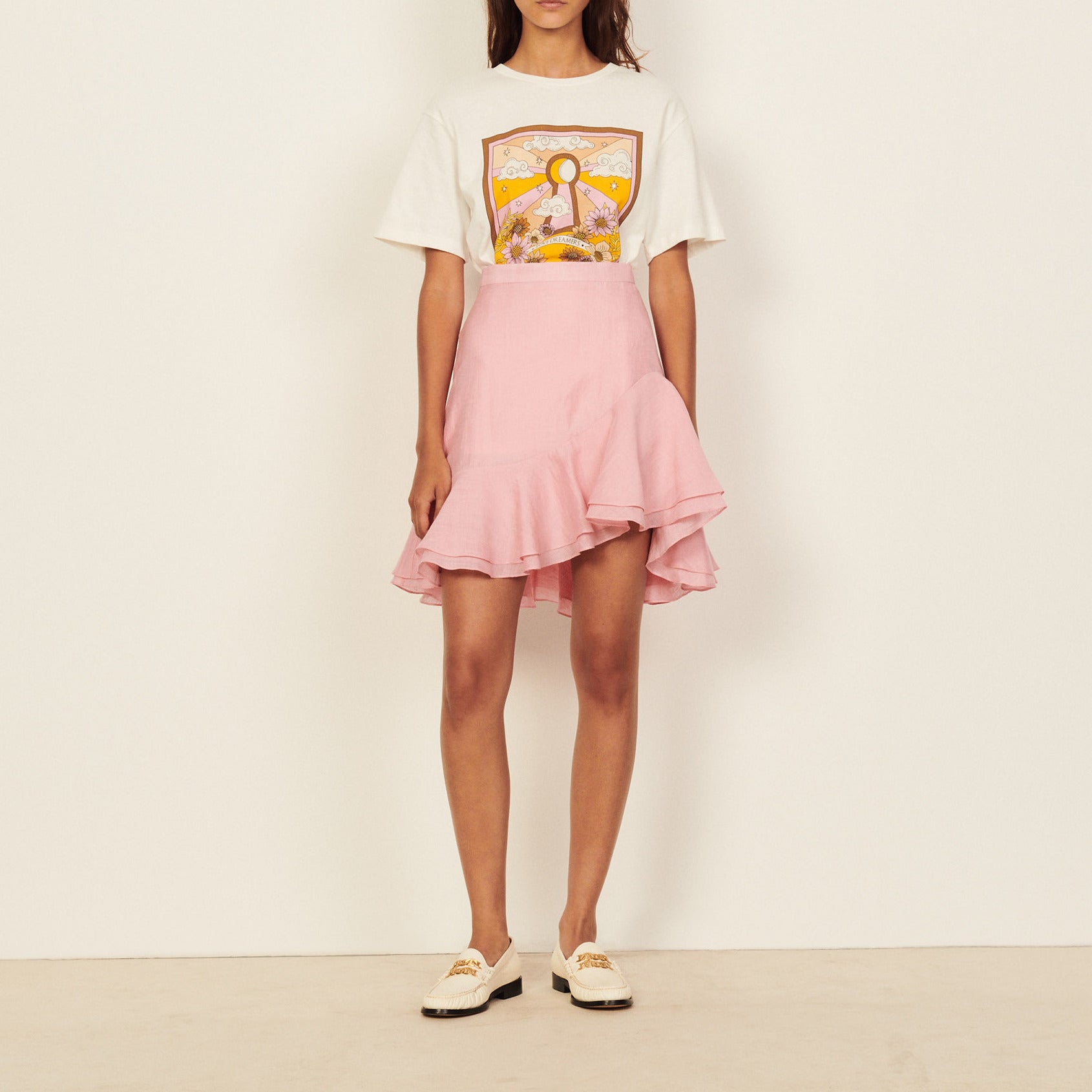 Jupe courte et asymétrique à volants Sandro seconde main