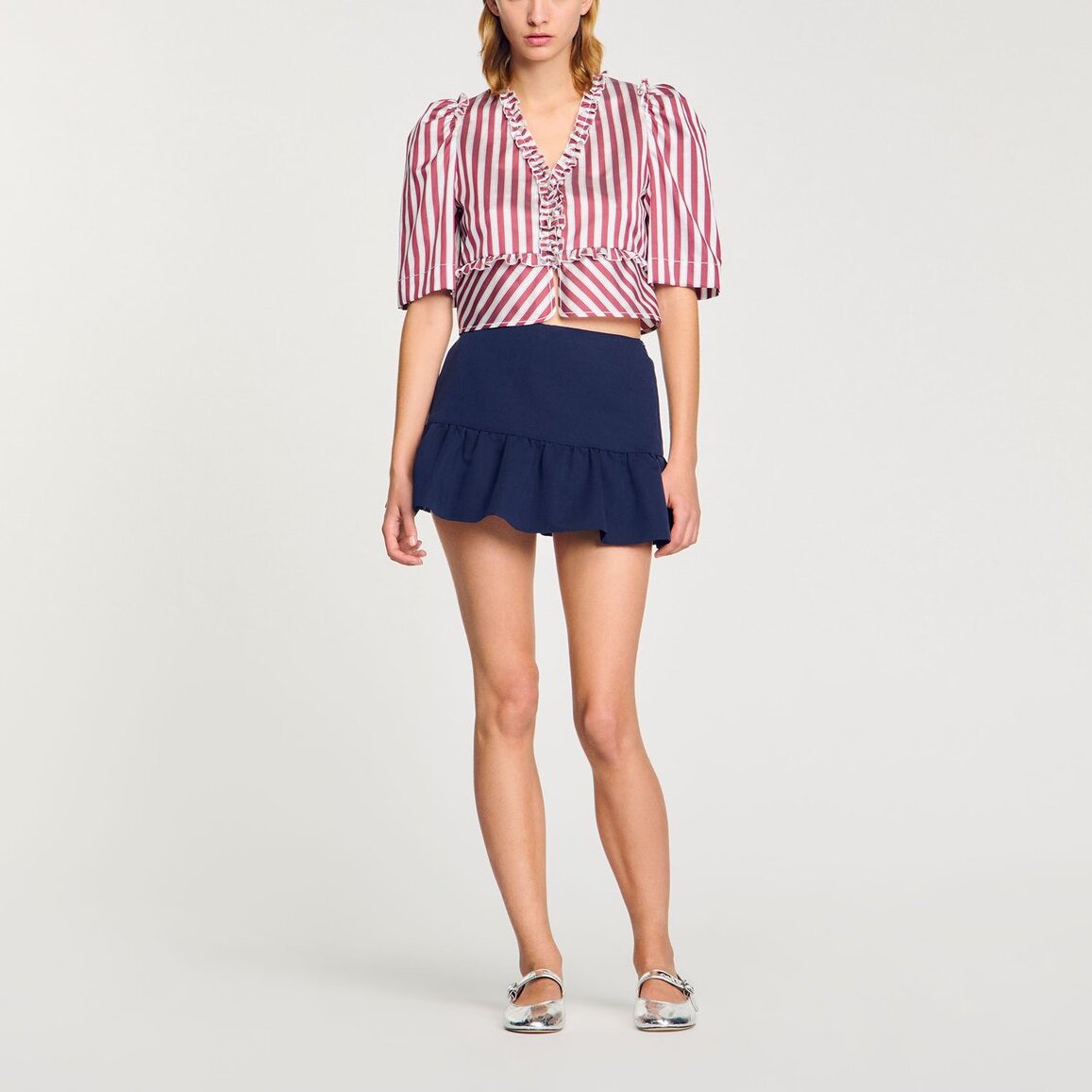 Chemise à rayures et volants Sandro seconde main