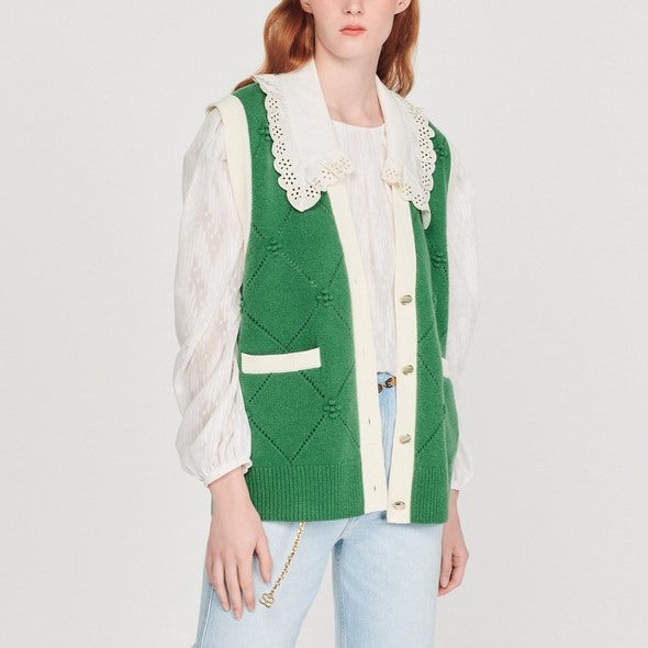 Cardicoat sans manches à col en dentelle Sandro seconde main