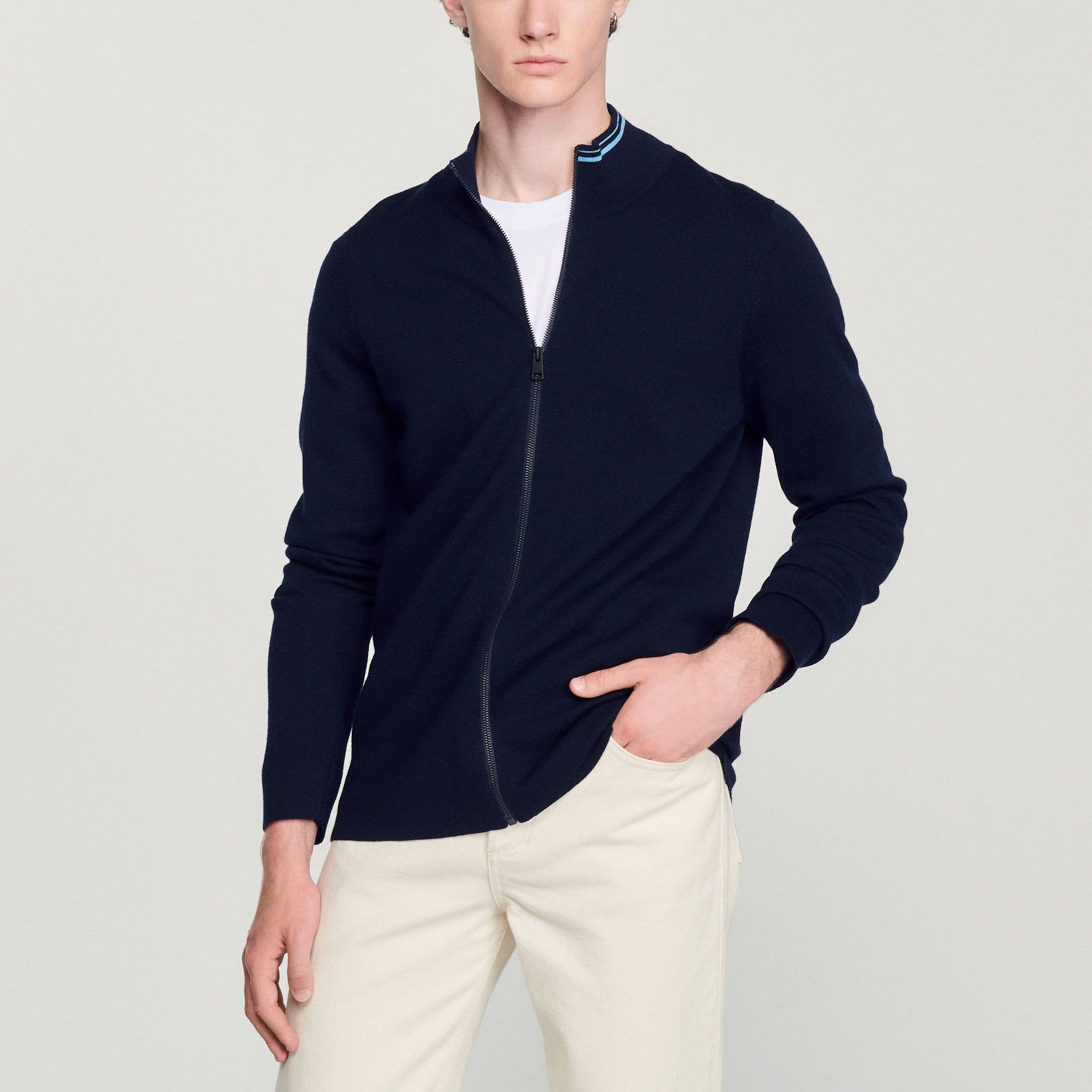 Cardigan zippé à col rayé Sandro seconde main