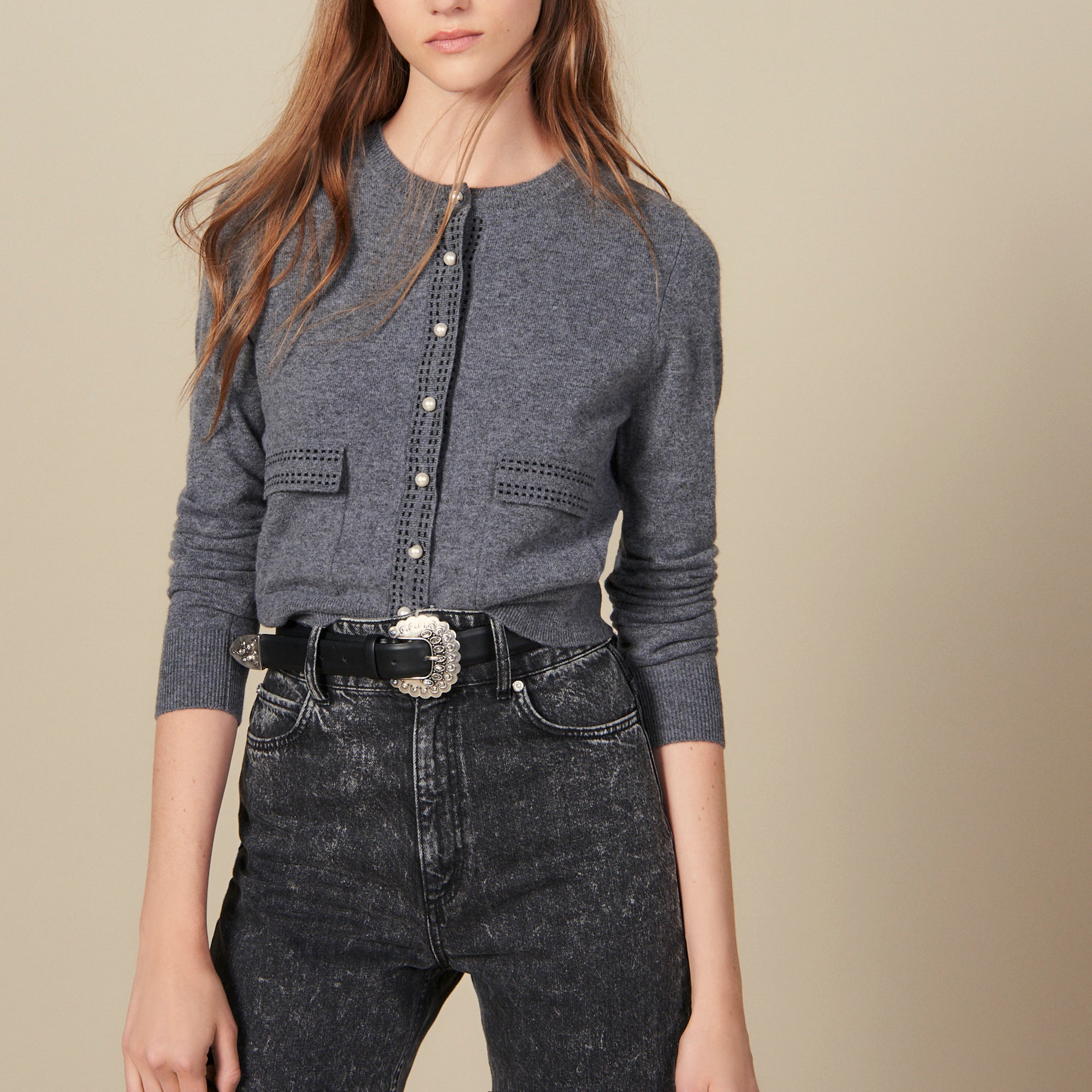 Cardigan à surpiqures contrastantes Sandro seconde main