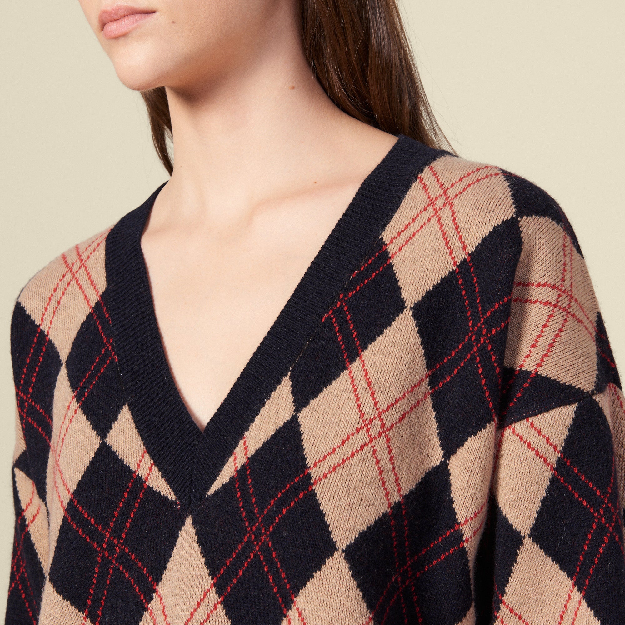 Pull col V en jacquard surpiqué Sandro seconde main