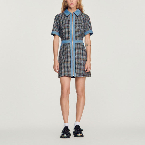 Robe courte en tweed et denim Sandro seconde main