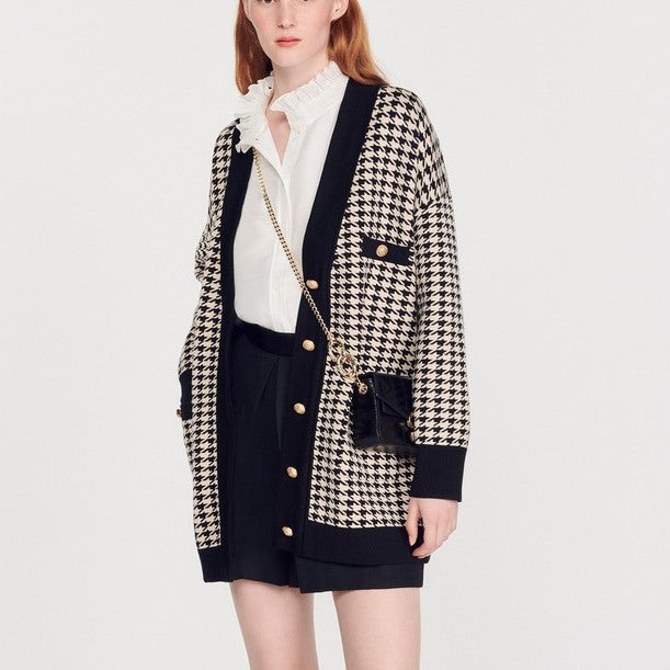 Cardi-coat à motifs pied de coq Sandro seconde main