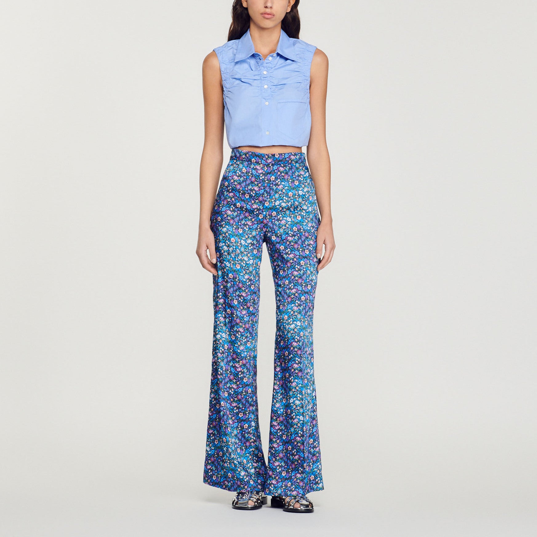 Pantalon satiné imprimé fleuri Sandro seconde main