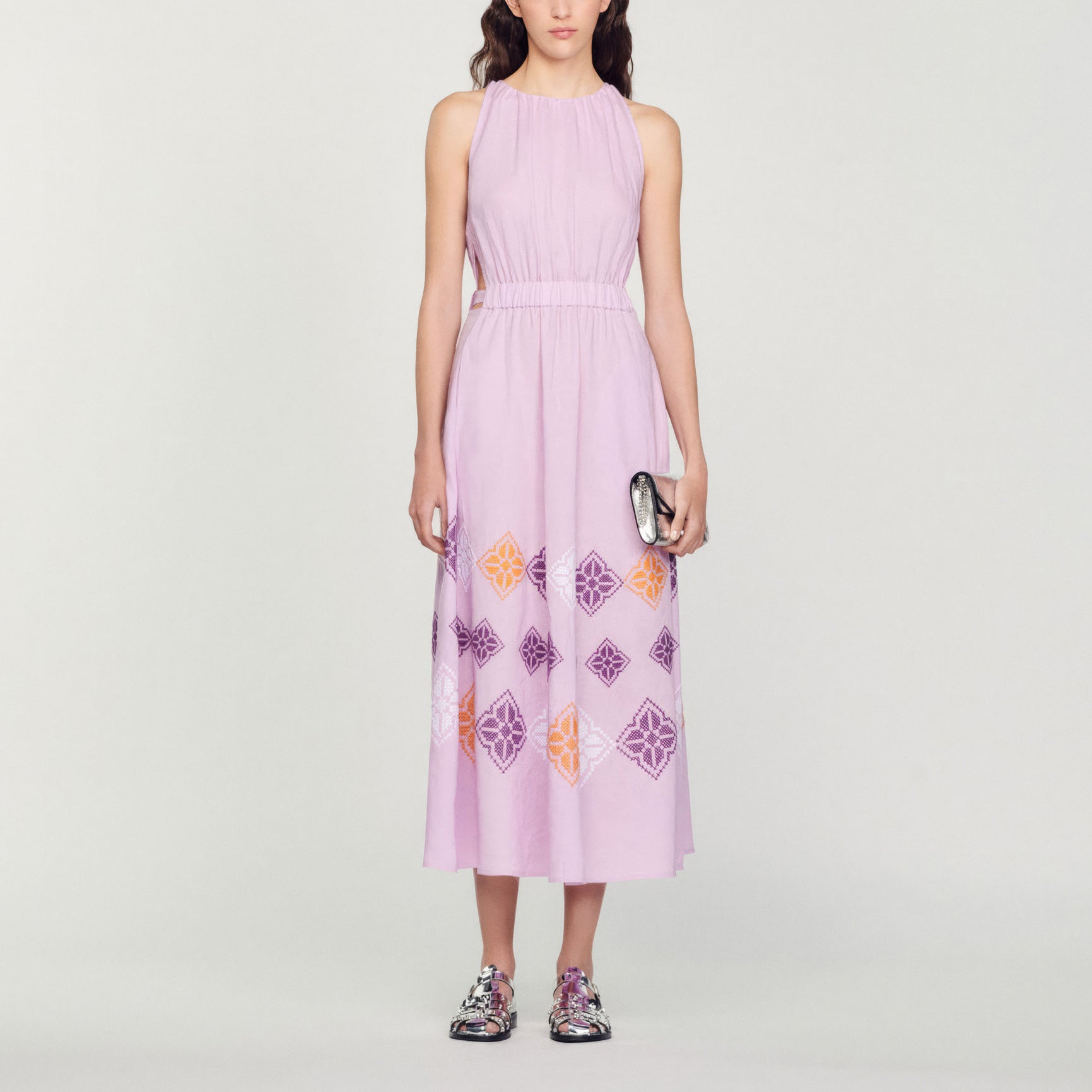 Robe longue en lin brodé Sandro seconde main