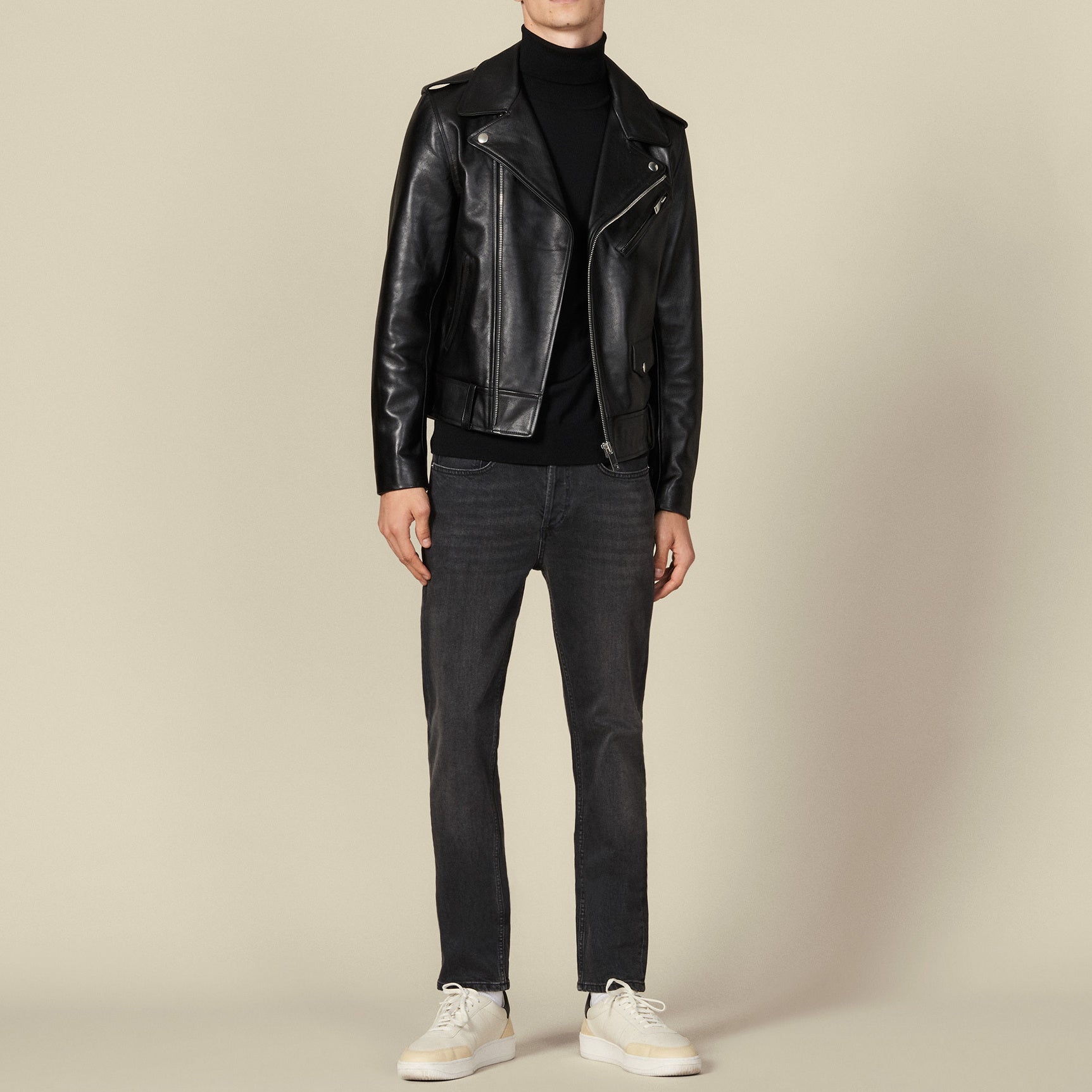 Blouson biker en cuir Sandro seconde main