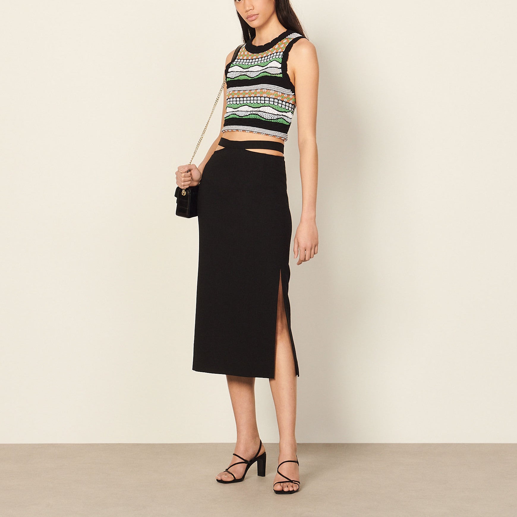 Jupe crayon midi à ceinture ajourée Sandro seconde main