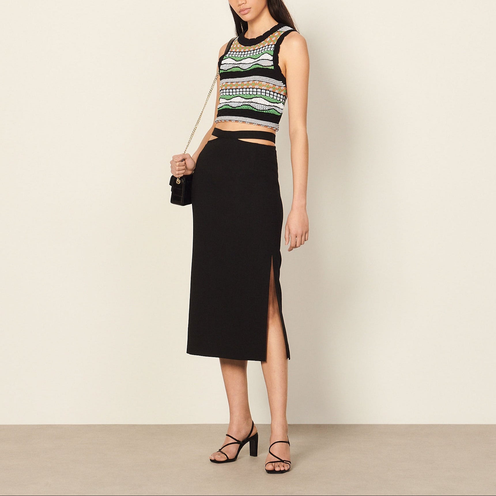 Jupe crayon midi à ceinture ajourée Sandro seconde main