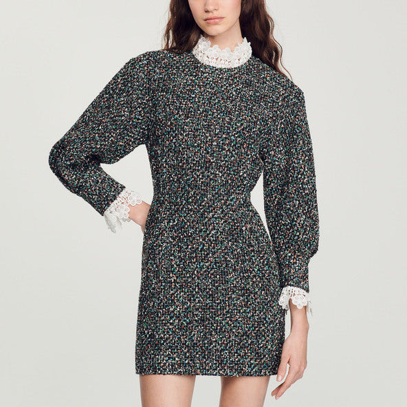 Robe en tweed à galon au col Sandro seconde main