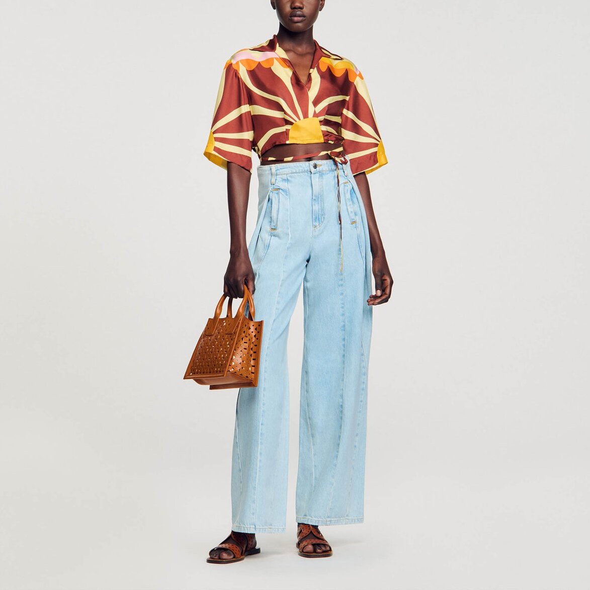 Chemise courte en soie imprimée Sandro seconde main