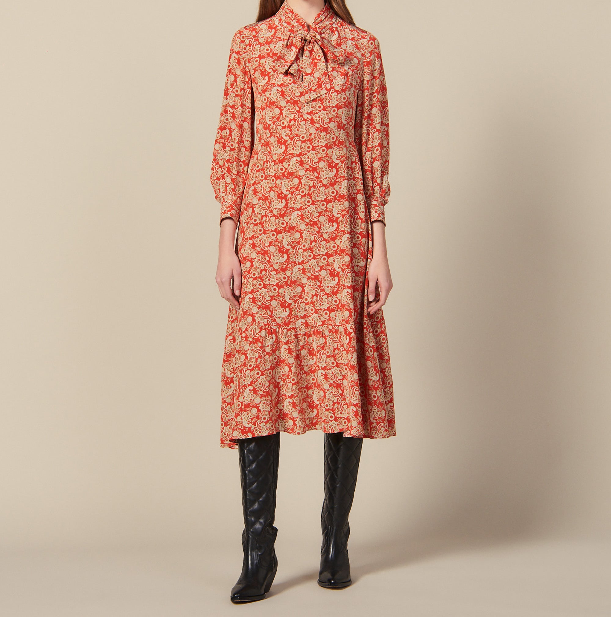 Robe longue imprimée en soie Sandro seconde main