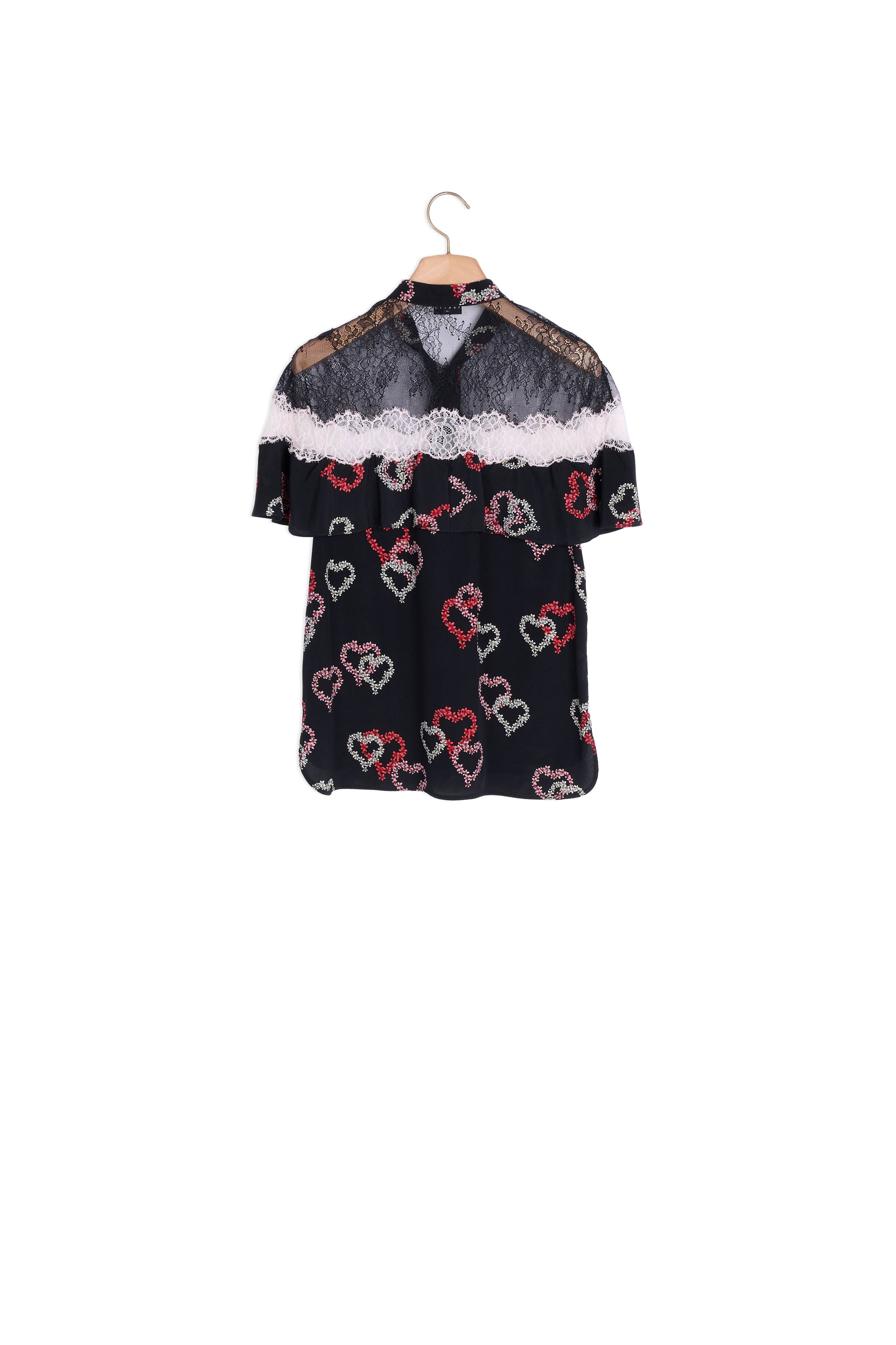 Chemise en soie motifs cœurs et dentelle Sandro seconde main