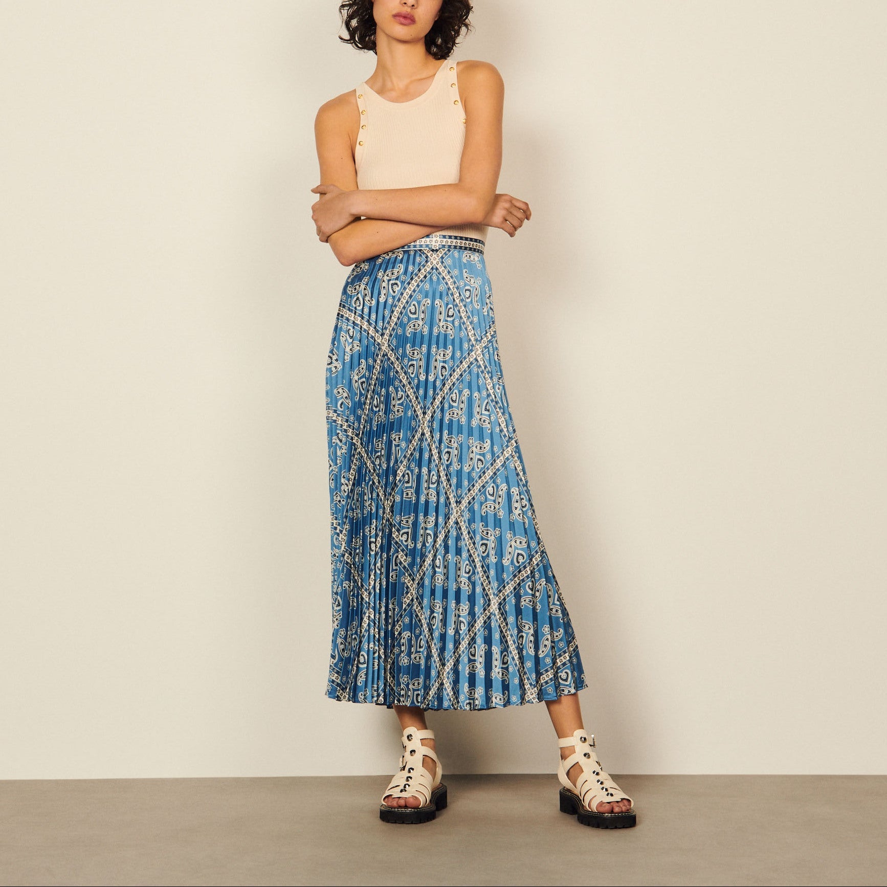 Jupe longue imprimée et plissée Sandro seconde main