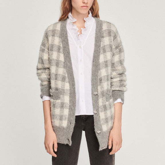 Cardigan jacquard carreaux Sandro seconde main