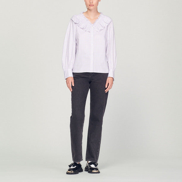 Chemise à carreaux et col volanté Sandro seconde main