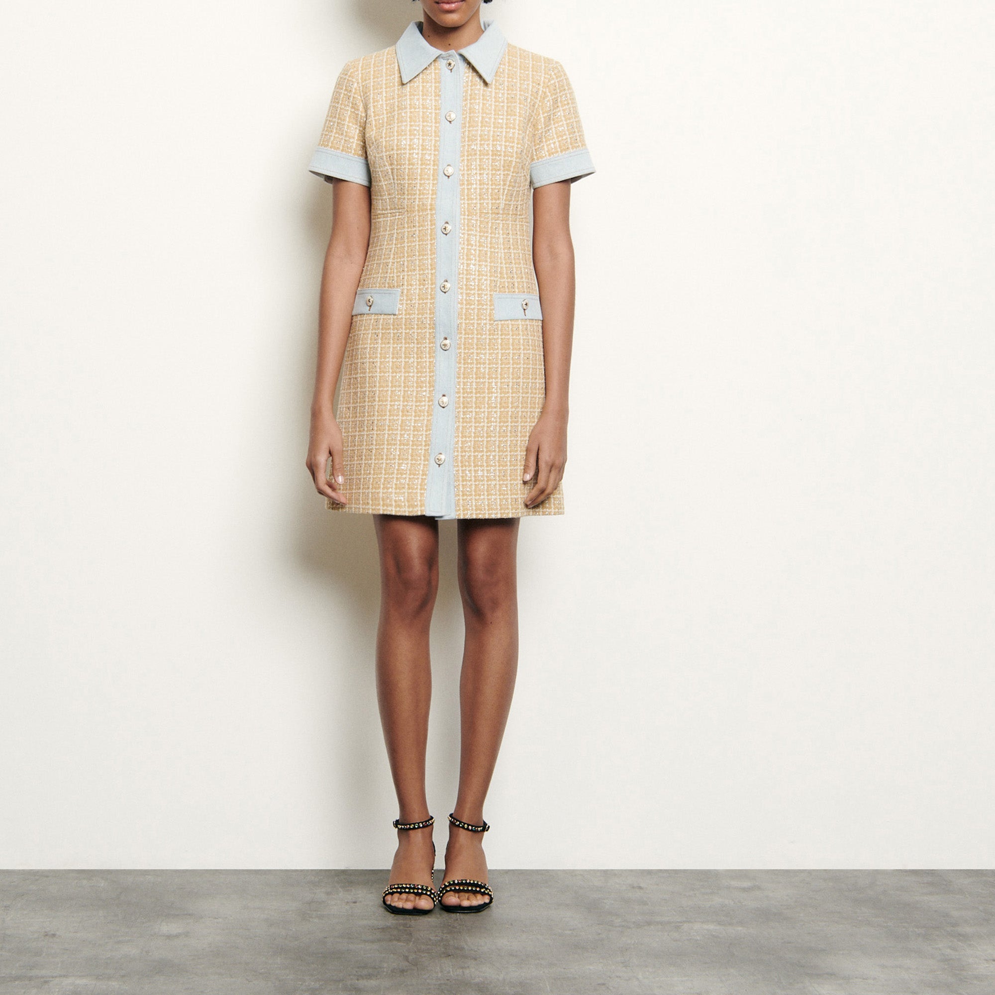 Robe en tweed fantaisie et Jean Sandro seconde main