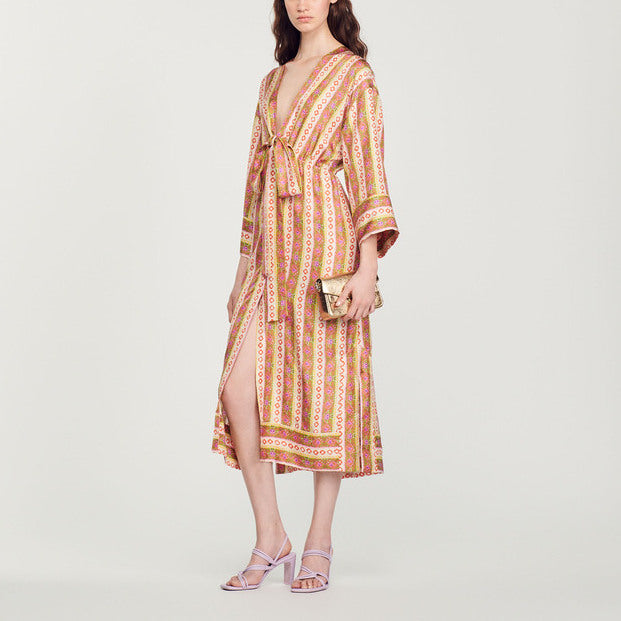 Robe caftan imprimé Flower Stripes Sandro seconde main