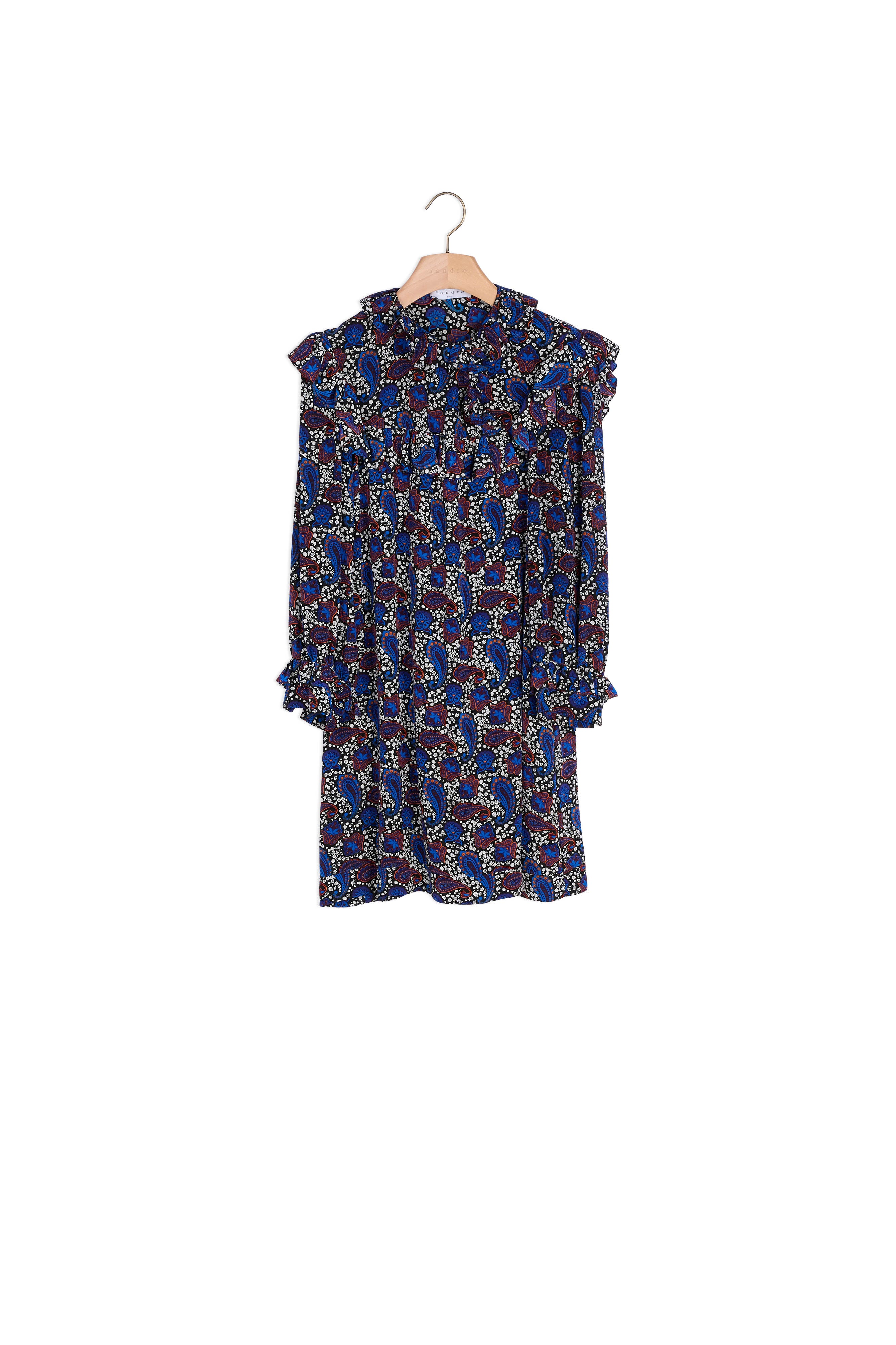 Robe en soie imprimée cachemire volantés Sandro seconde main