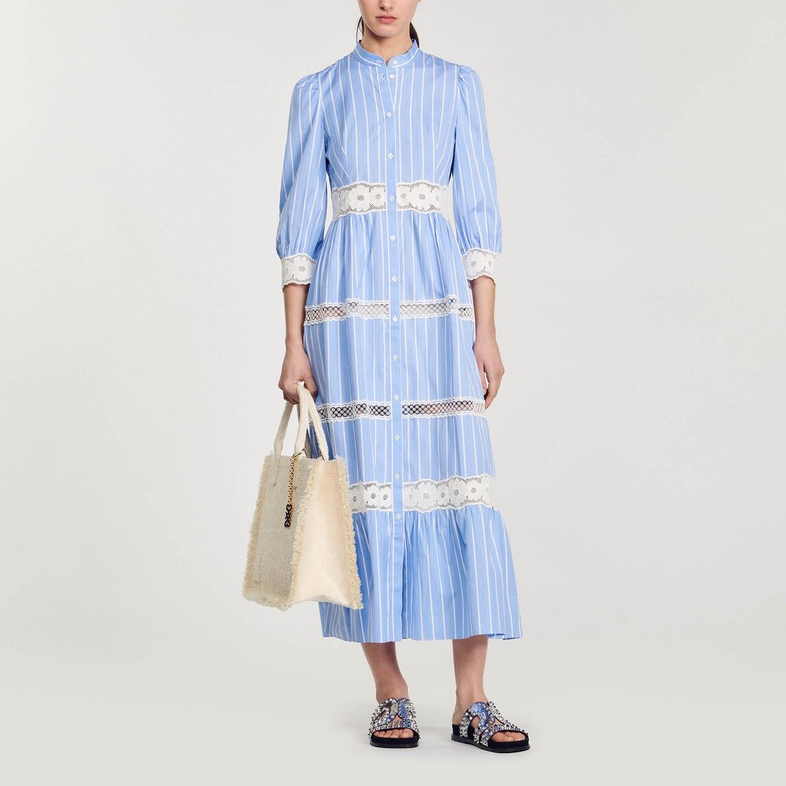 Robe longue à rayures en coton Sandro seconde main