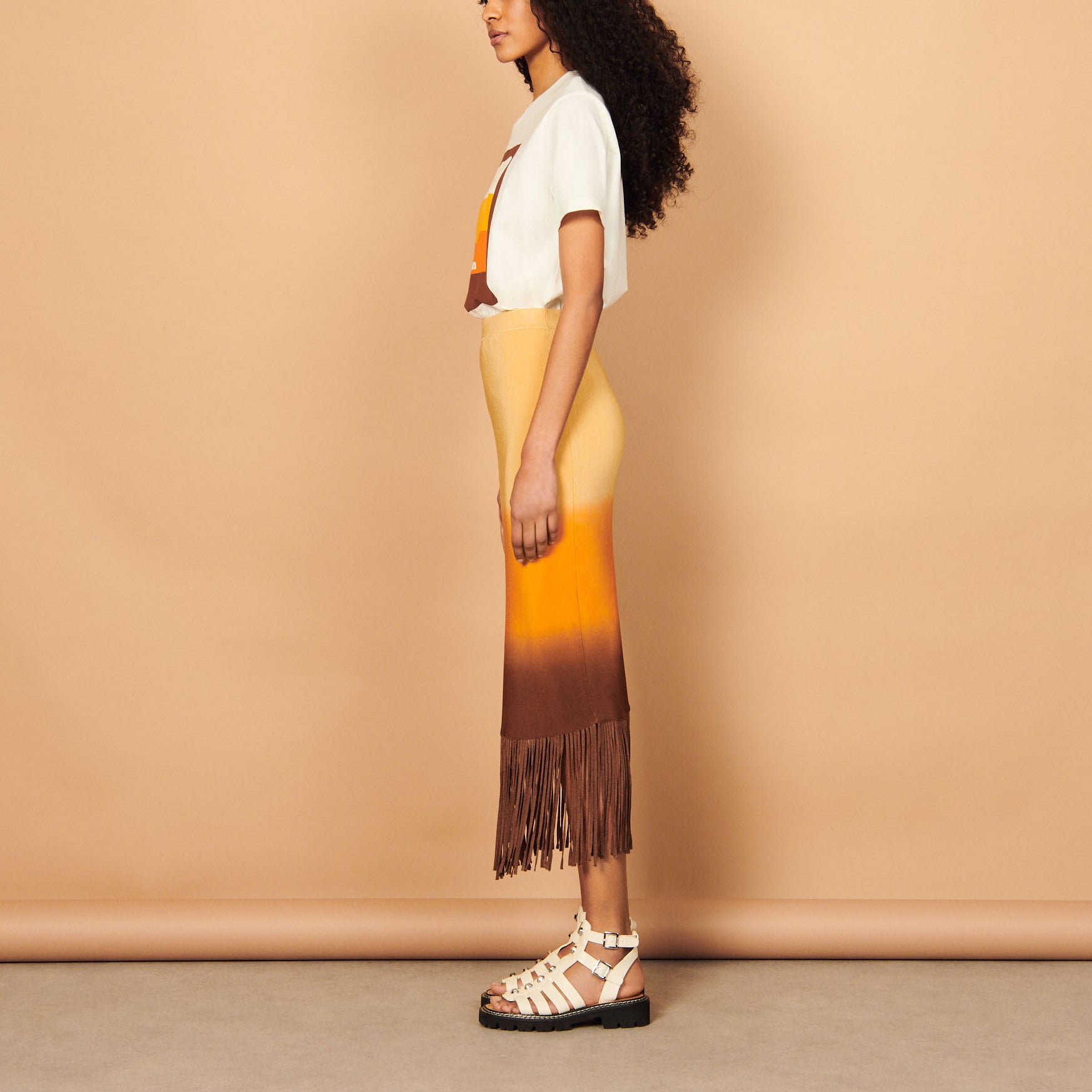 Jupe midi à franges tie&dye Sandro seconde main