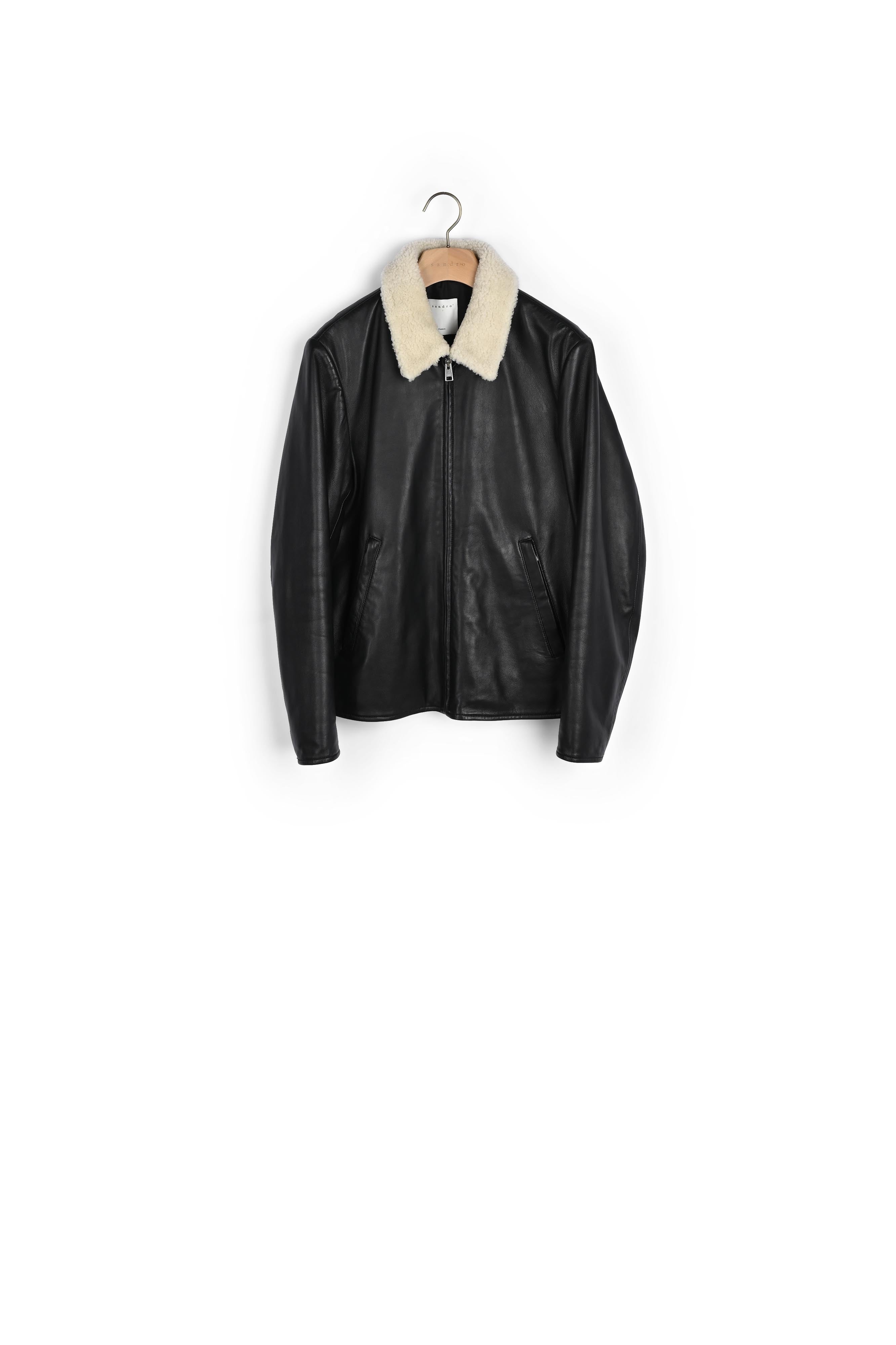 Blouson en cuir avec col en mouton Sandro seconde main