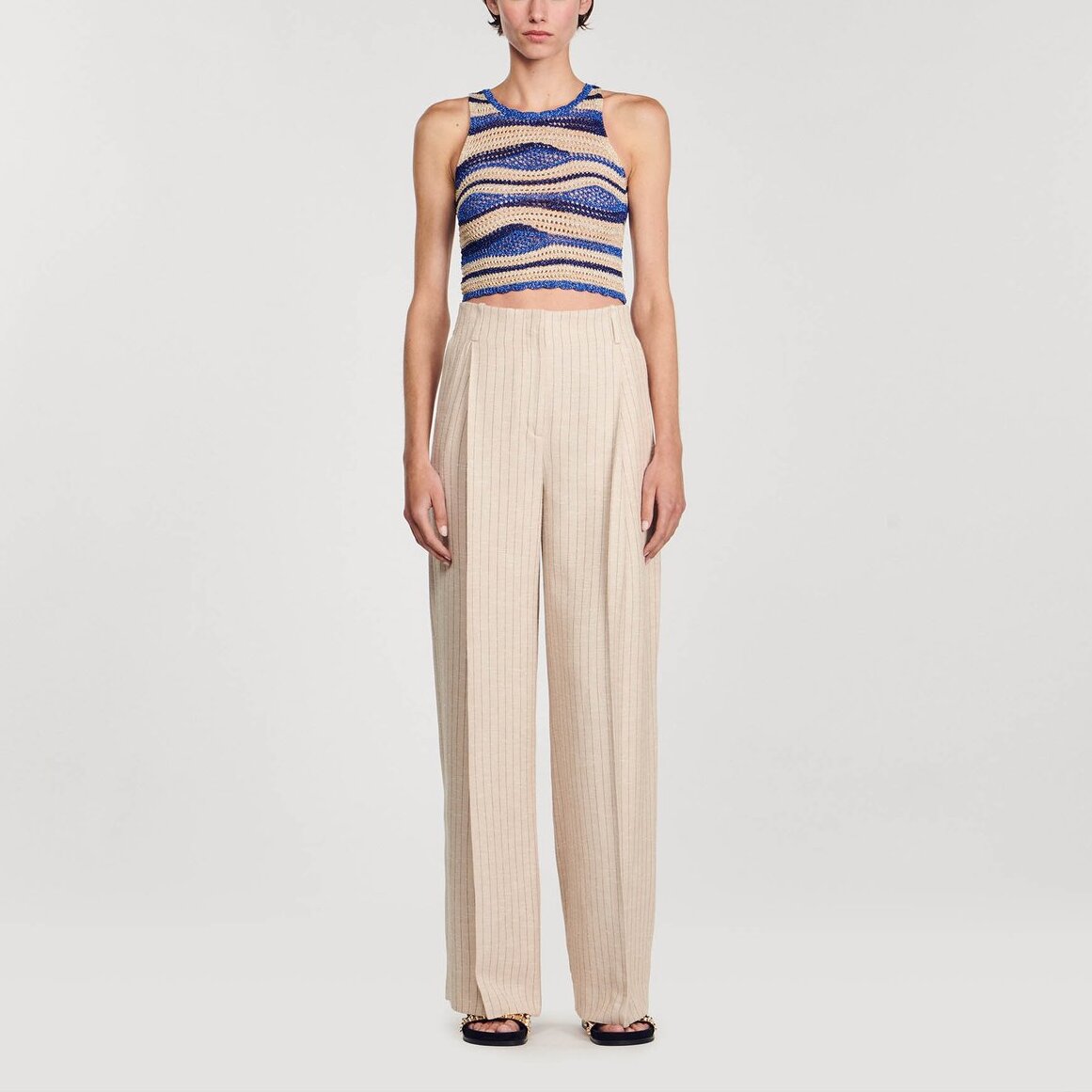 Pantalon de costume large à rayures Sandro seconde main