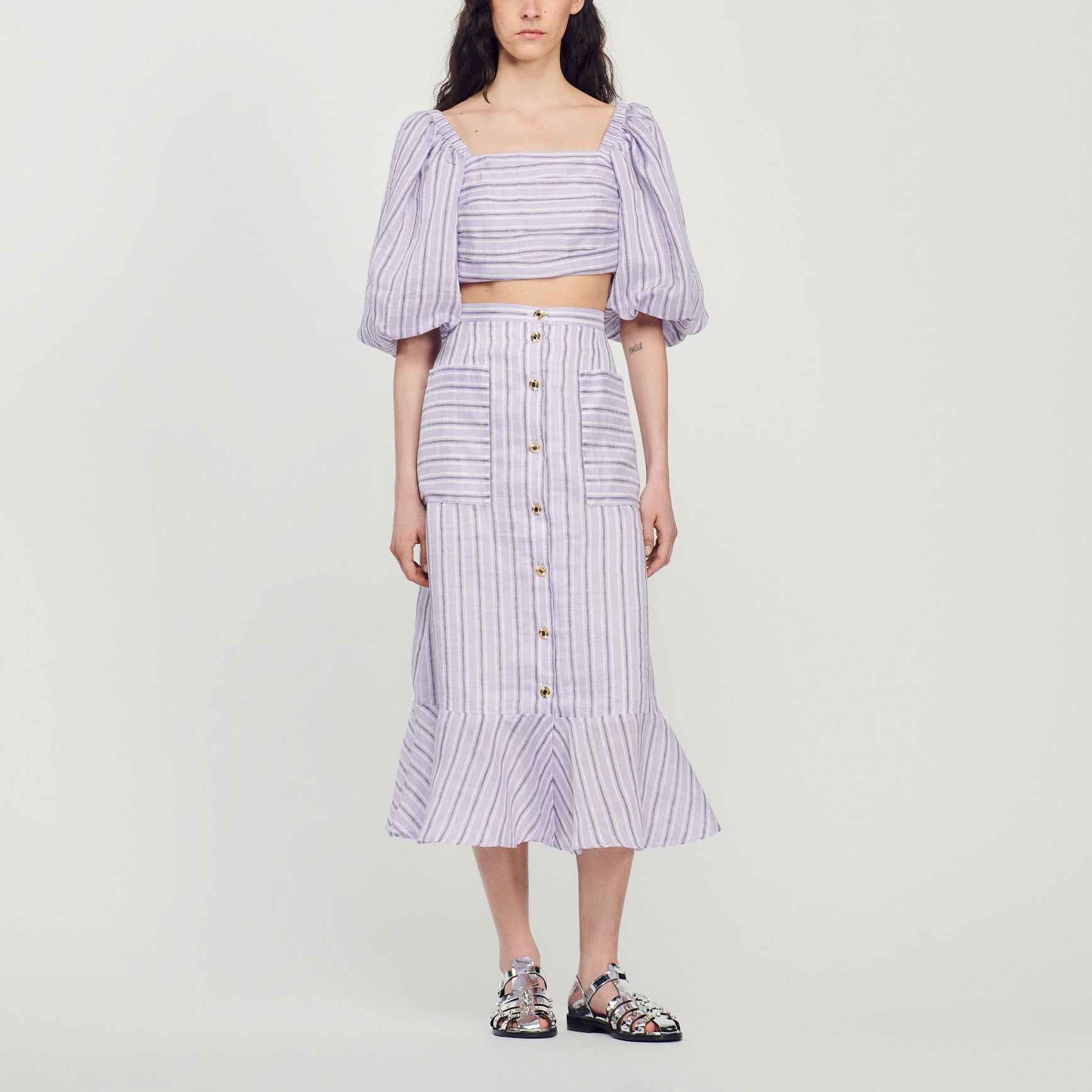 Jupe évasée à rayures Sandro seconde main