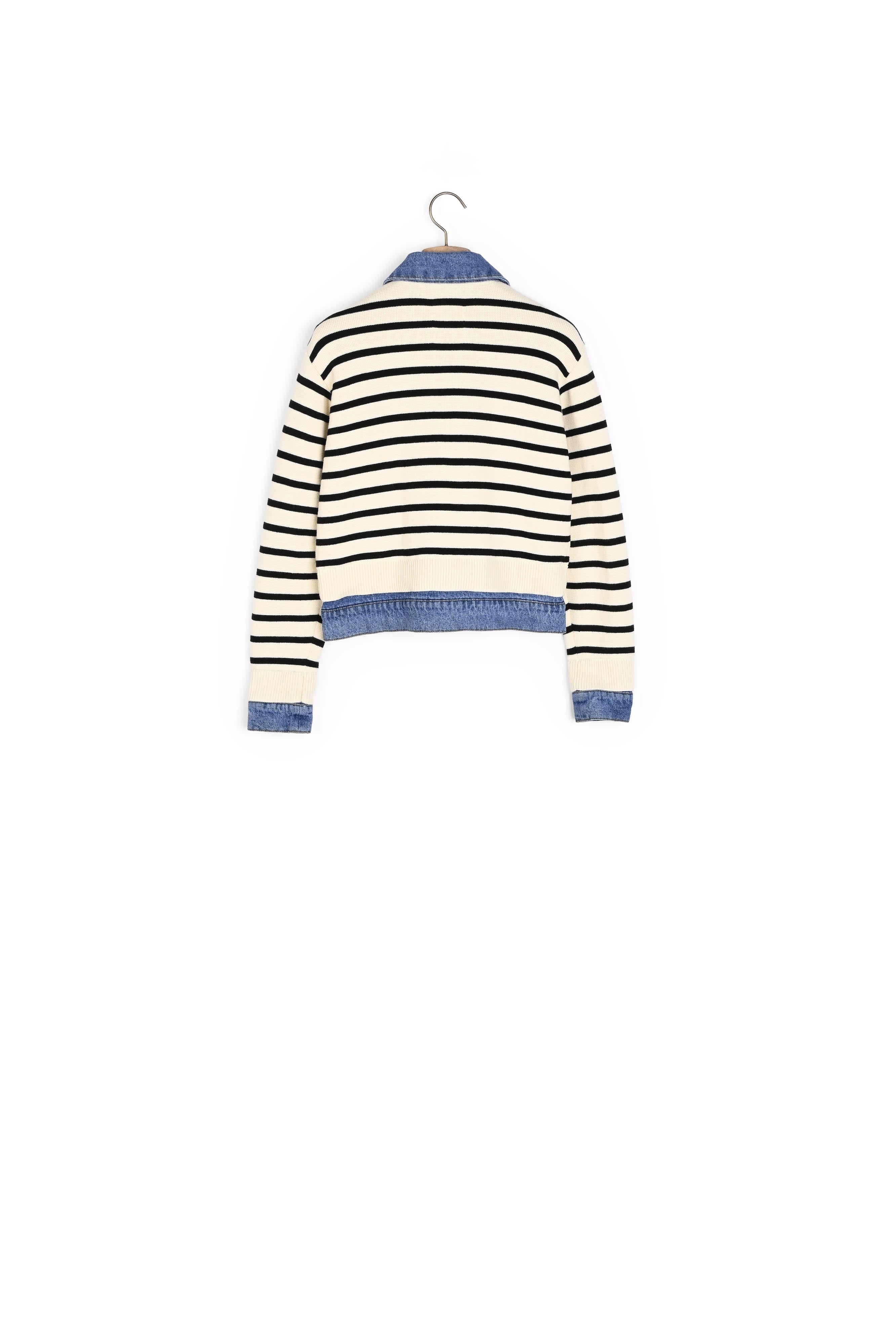 Cardicoat en Maille rayée et denim Sandro seconde main