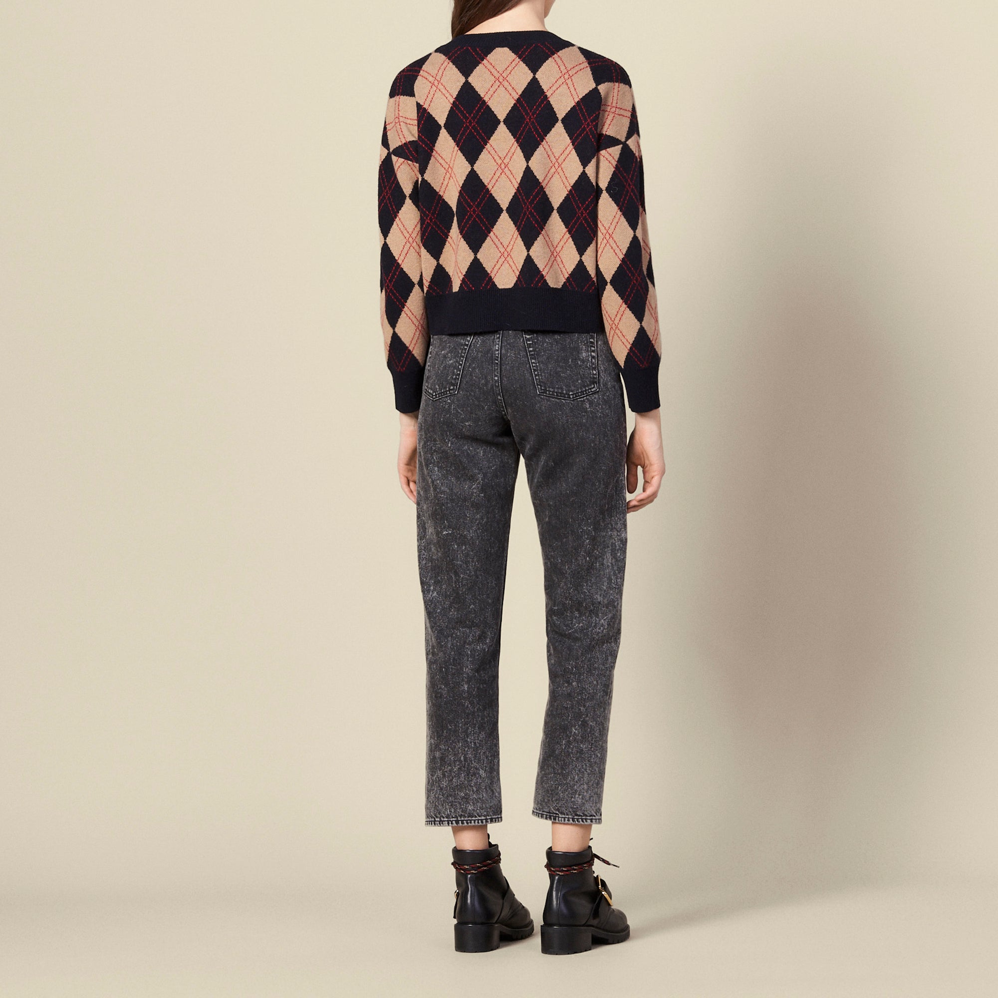 Pull col V en jacquard surpiqué Sandro seconde main