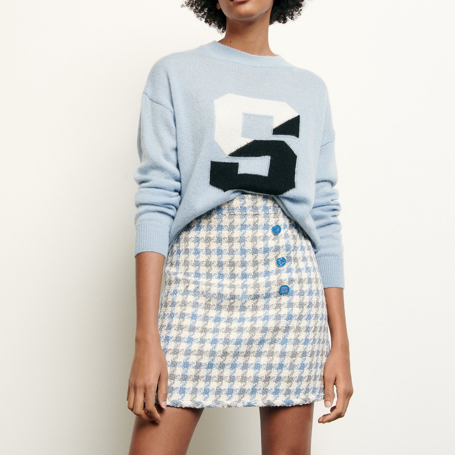 Jupe courte en tweed pied de coq Sandro seconde main