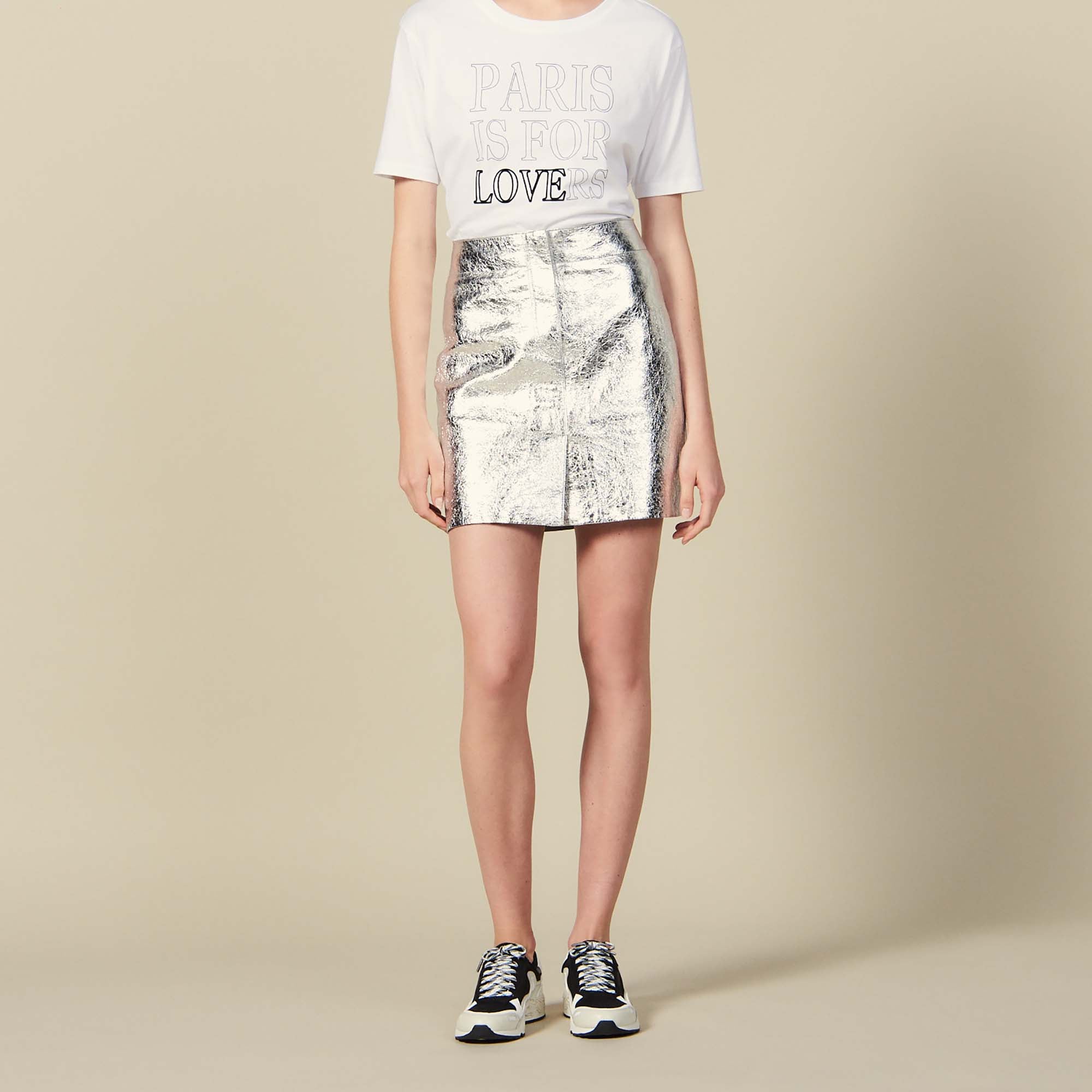 Jupe courte en cuir argenté Sandro seconde main