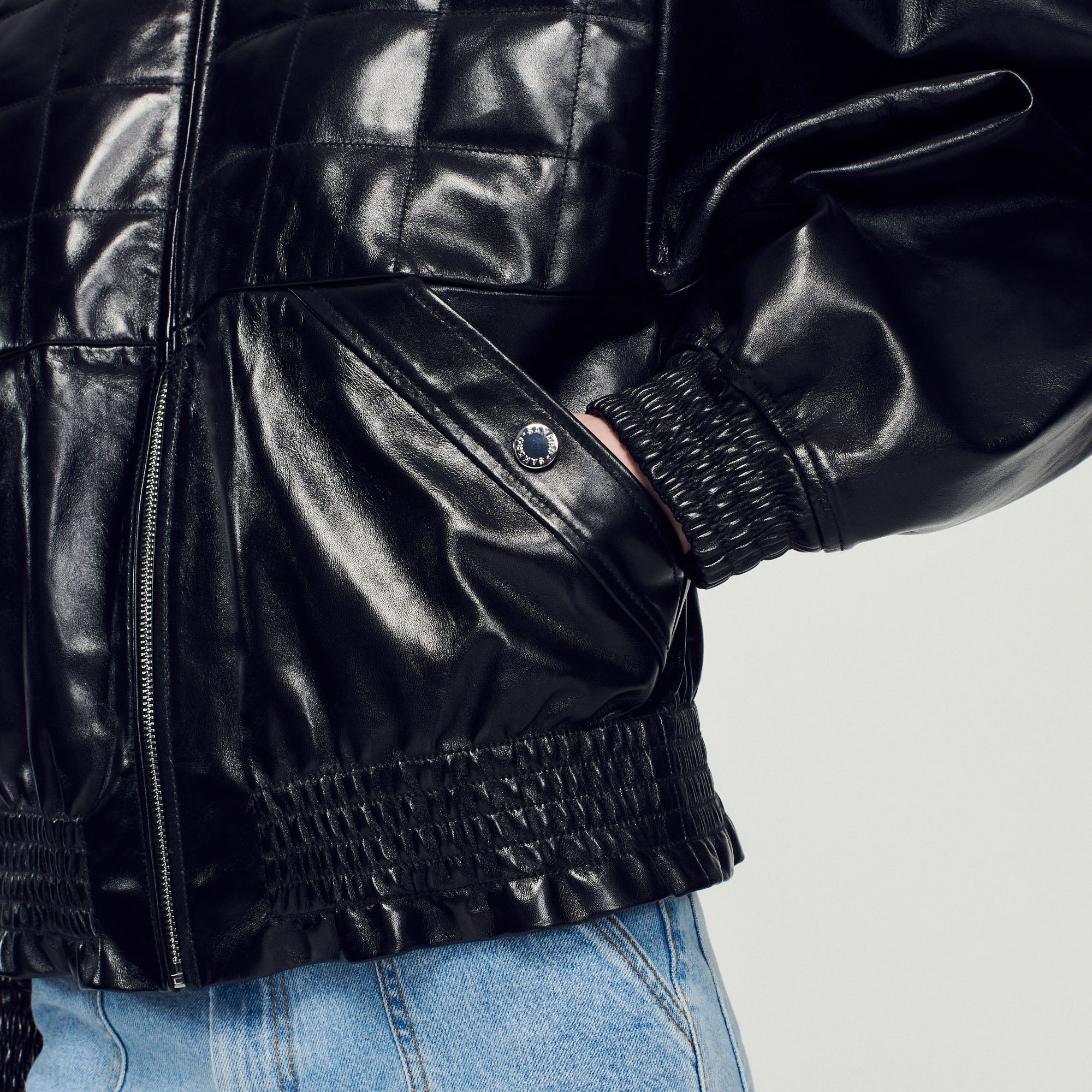 Veste en cuir lisse Sandro seconde main