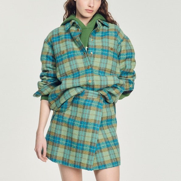 Manteau surChemise en laine à carreaux Sandro seconde main