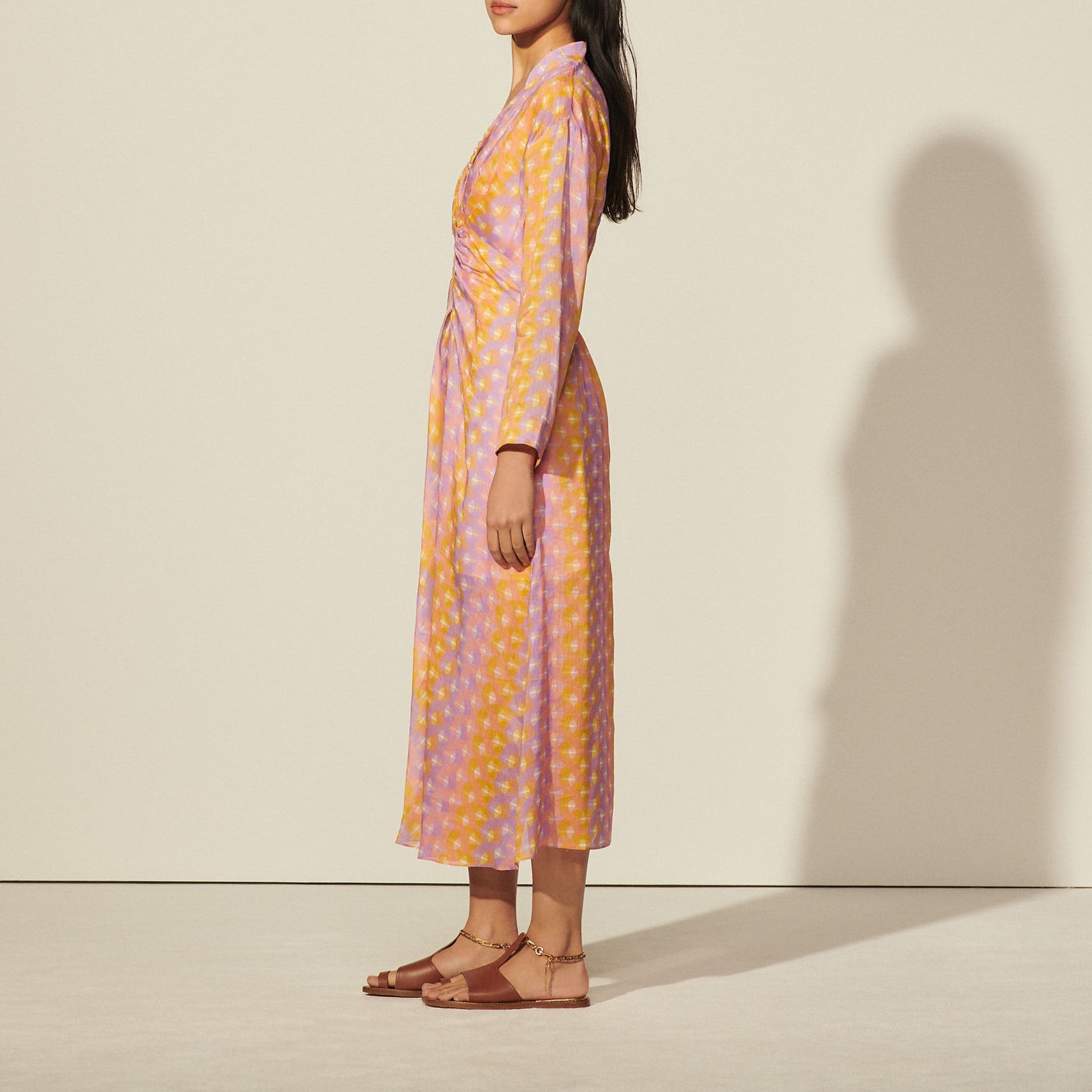 Robe longue imprimée en lin et soie Sandro seconde main