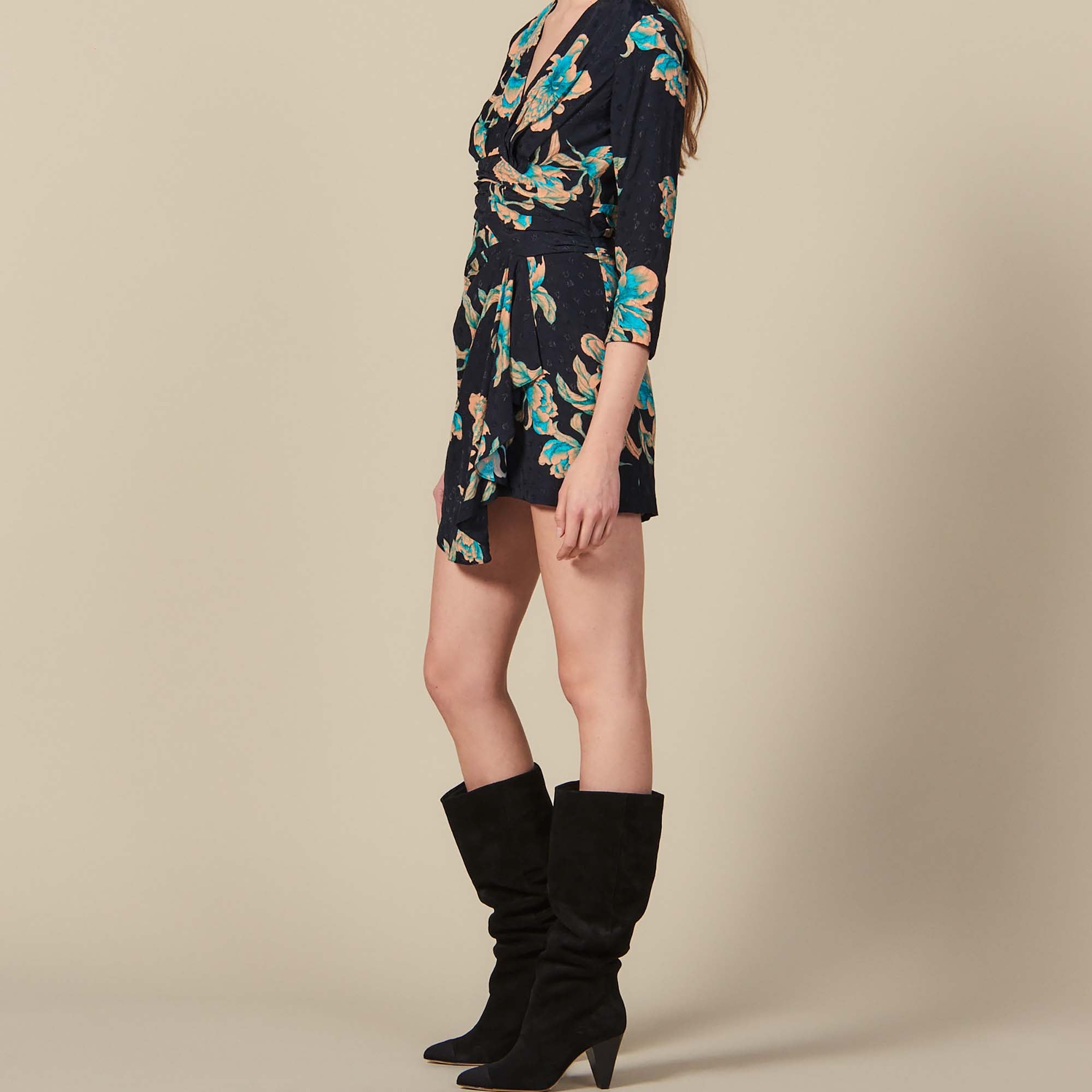 Robe courte imprimée à ceinture drapée Sandro seconde main