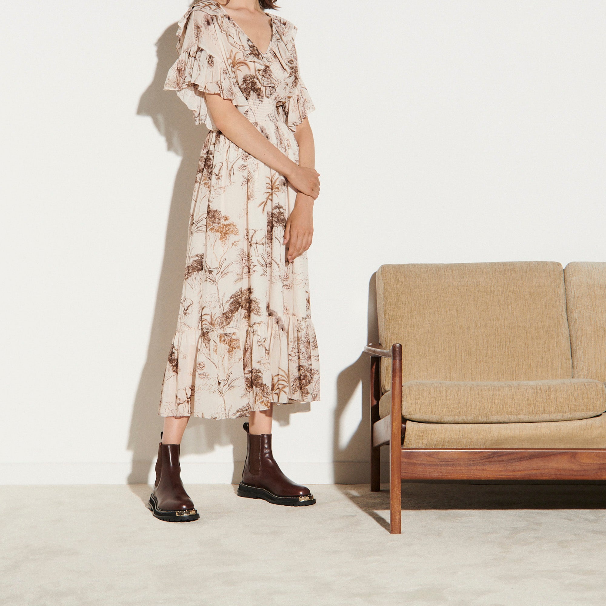 Robe longue imprimée avec volants Sandro seconde main