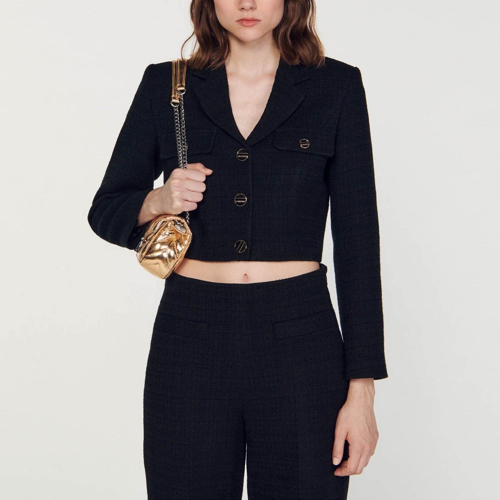 Veste courte boutonnée en tweed Sandro seconde main