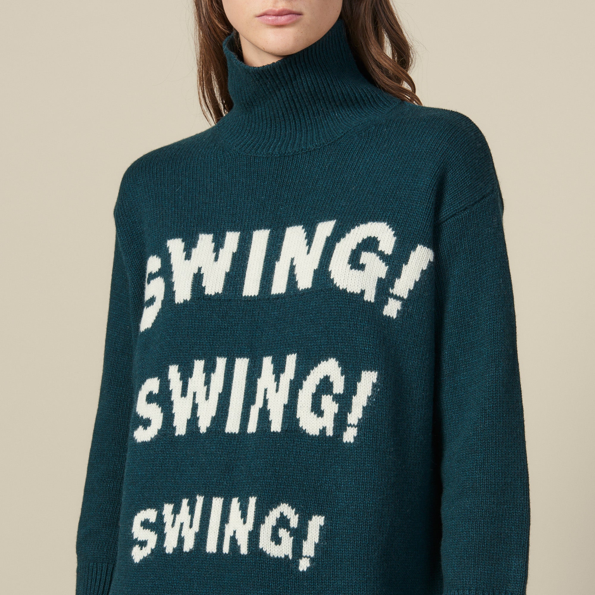 Pull col roulé à message en jacquard Sandro seconde main