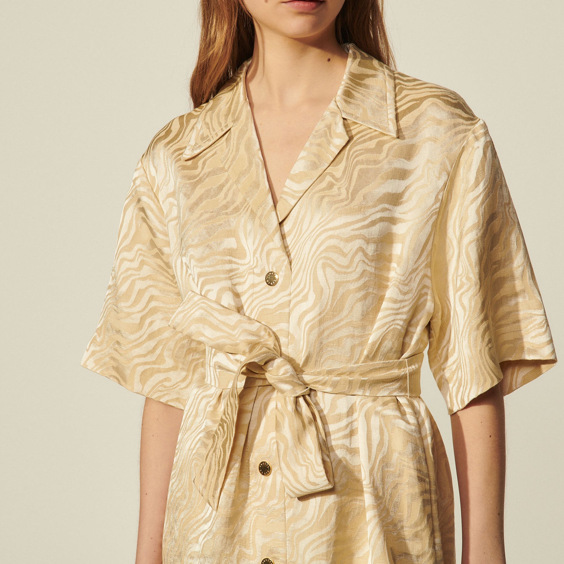 Robe Chemise ceinturée en jacquard Sandro seconde main