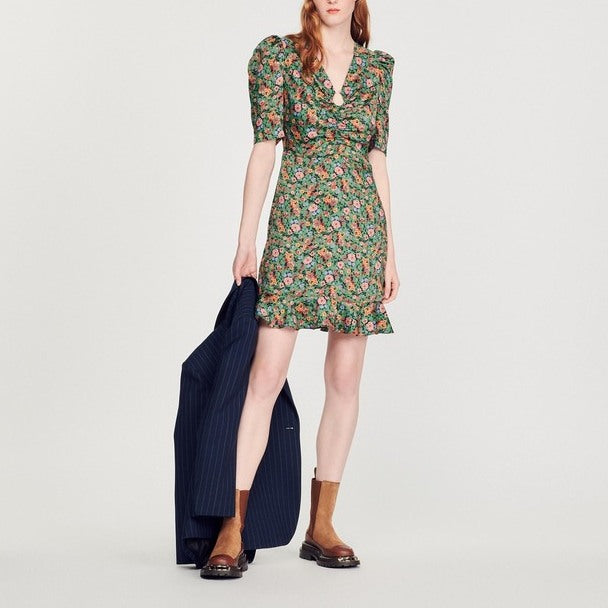 Robe courte à imprimé Fleurs d'automne Sandro seconde main