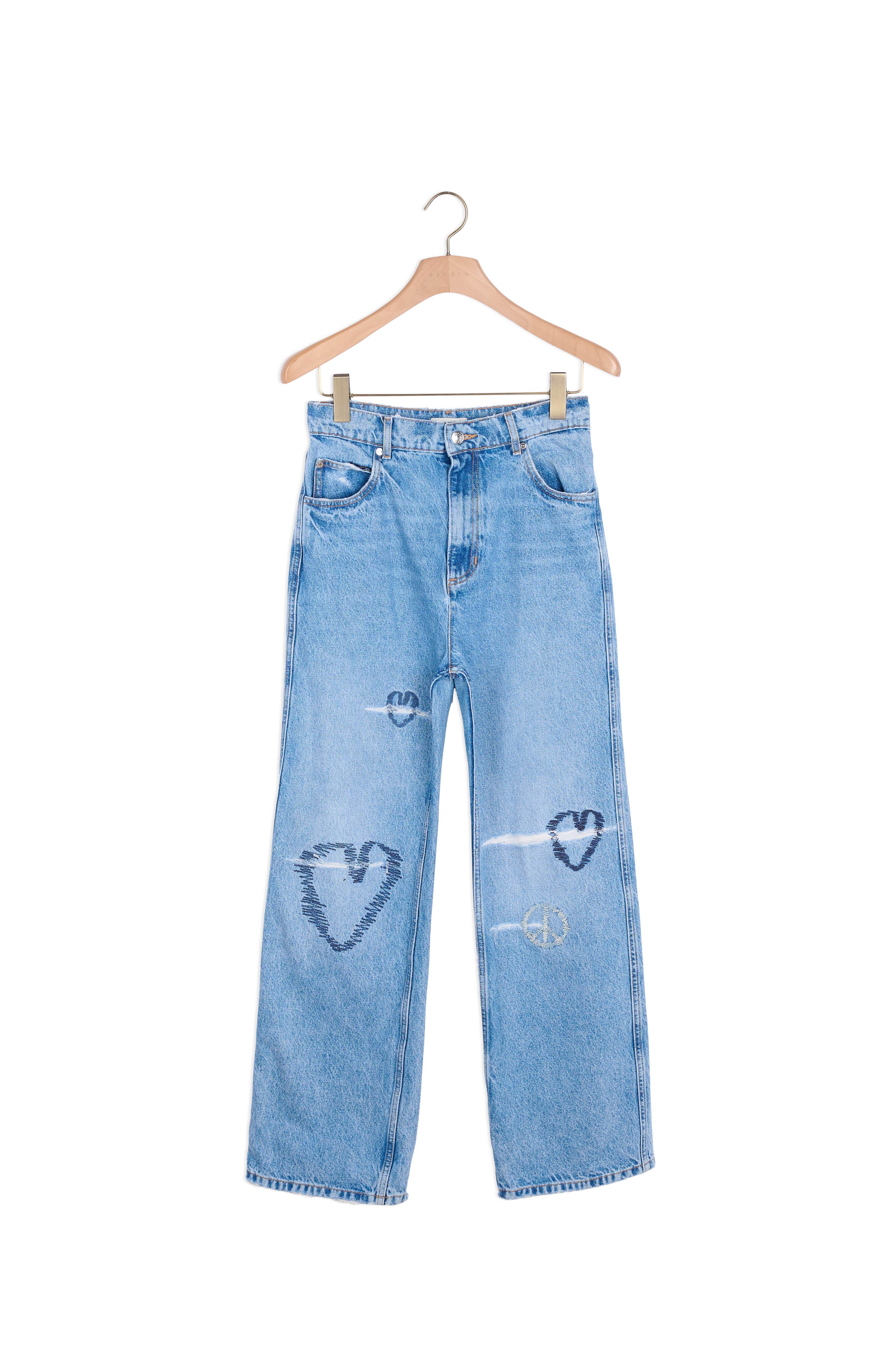 Jean droit à broderies cœurs Sandro seconde main