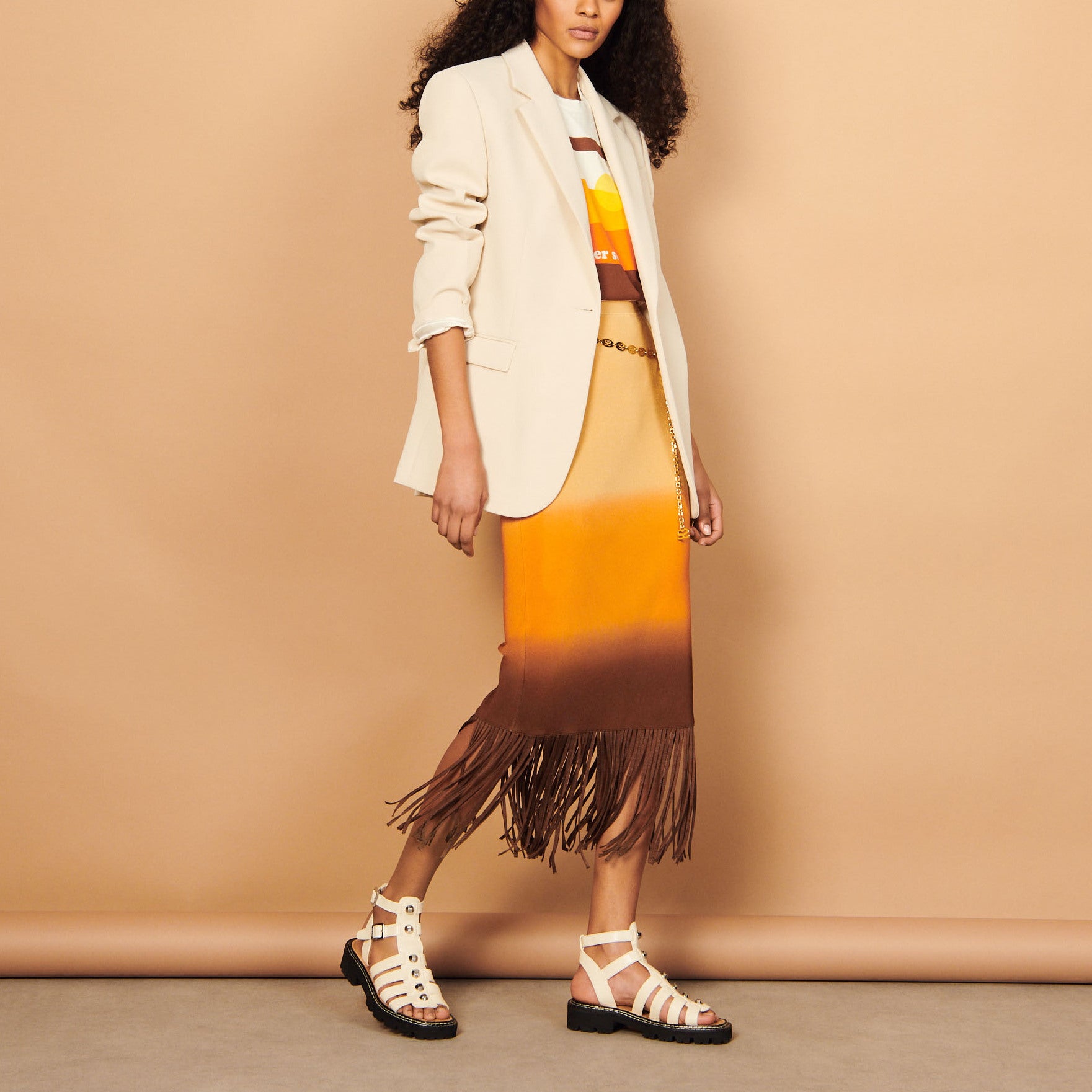 Jupe midi à franges tie&dye Sandro seconde main